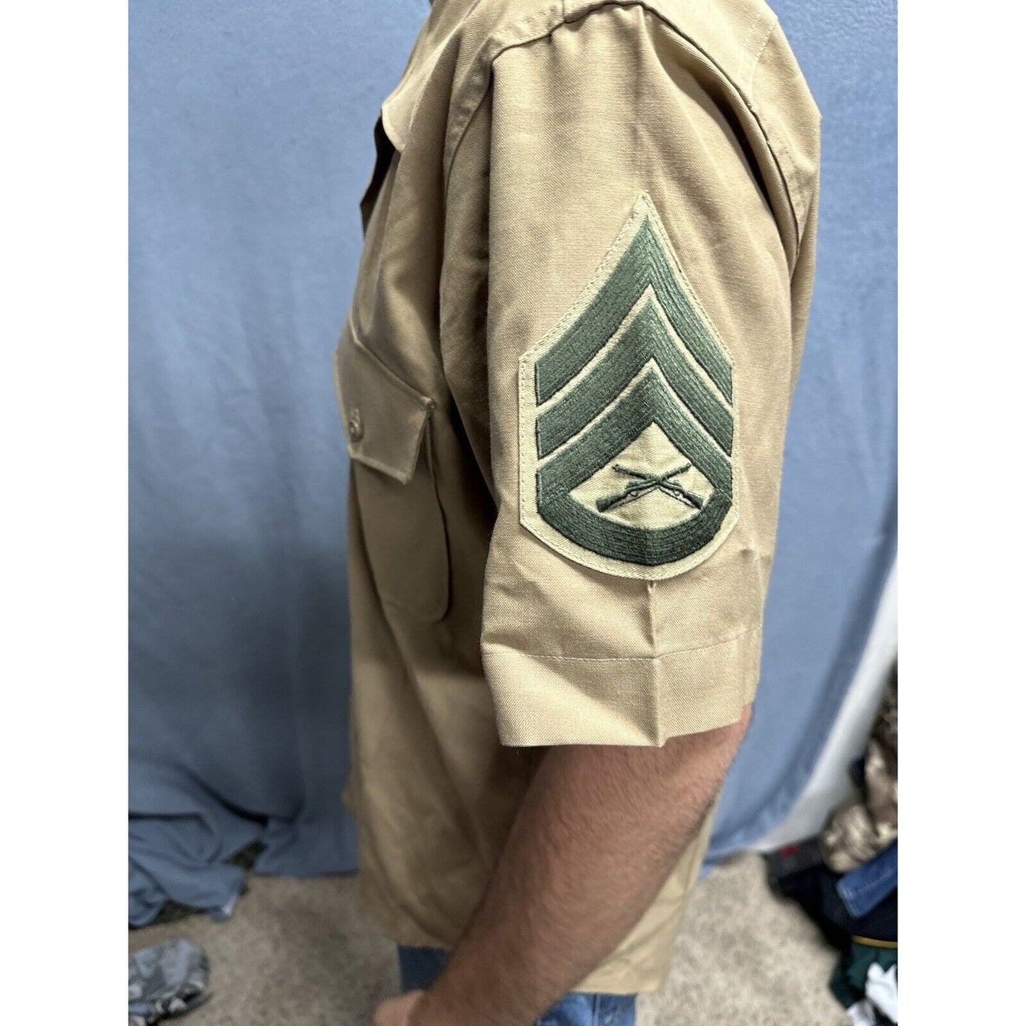 Usmc Marine Corps Khaki Creighton Button Up Uniform Shirt Medium 15-15.5