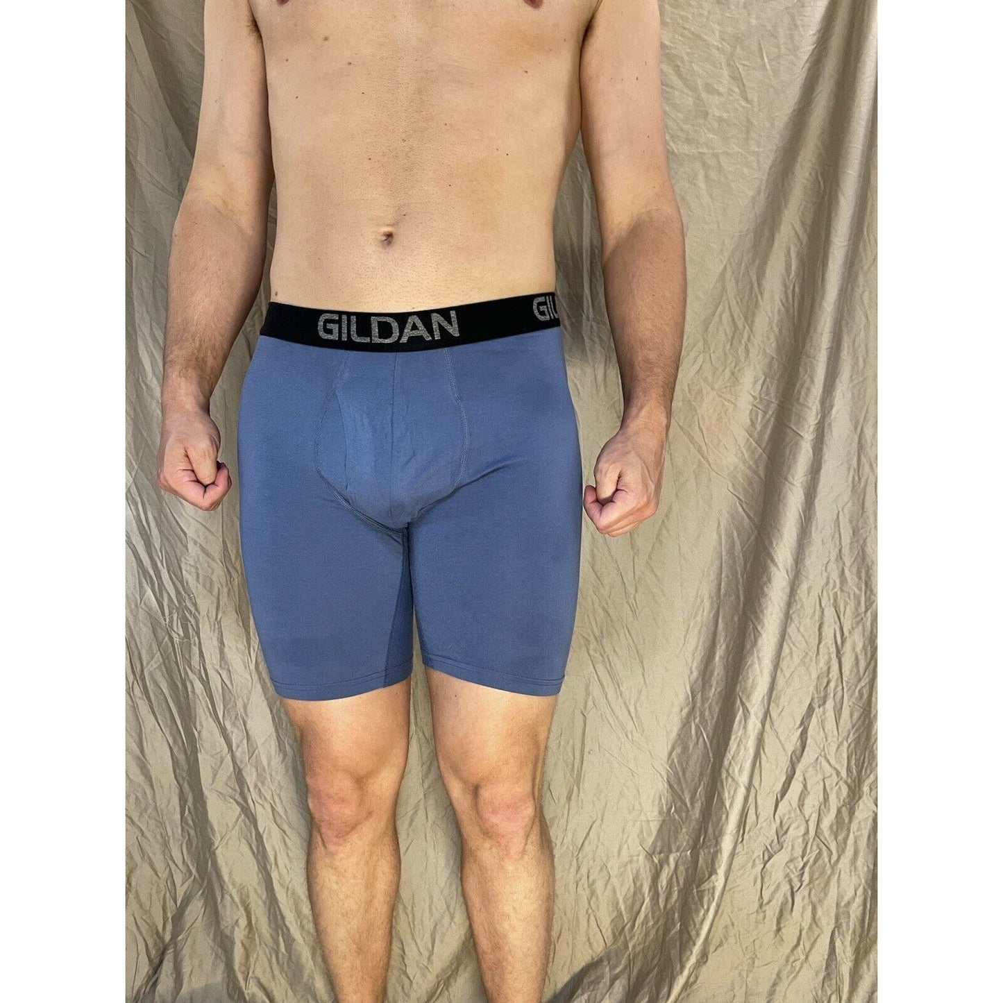 men's gildan medium blue 5% spandex compression boxer briefs