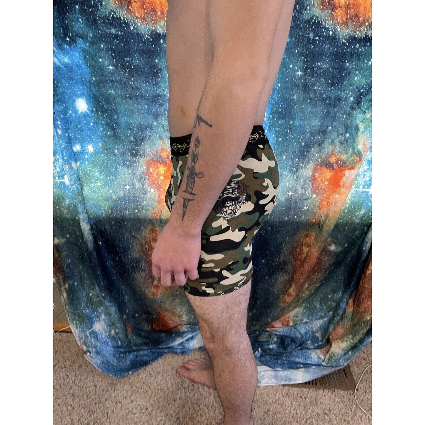 men's ed hardy camo tiger compression shorts medium New Unworn