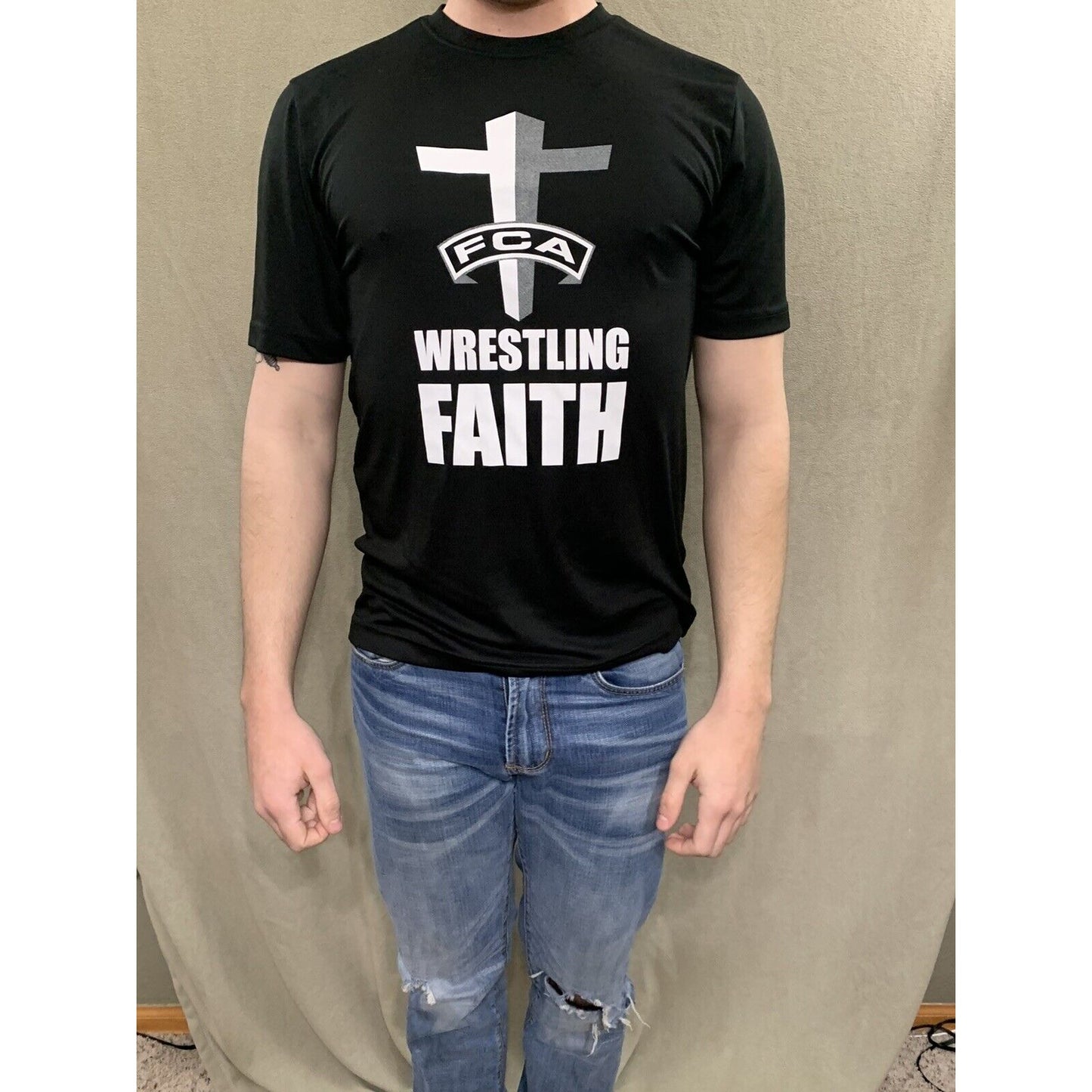 Men’s Sport Tek Small Black Shirt Wreslting Faith FCA