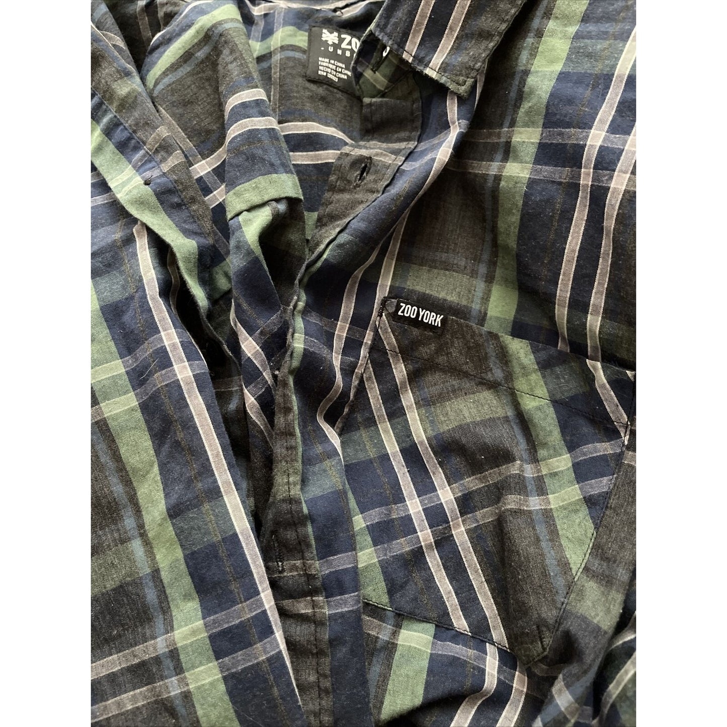 Zoo York Unbreakable Plaid Button-Front Shirt L M Green Blue Men's $30 MSRP