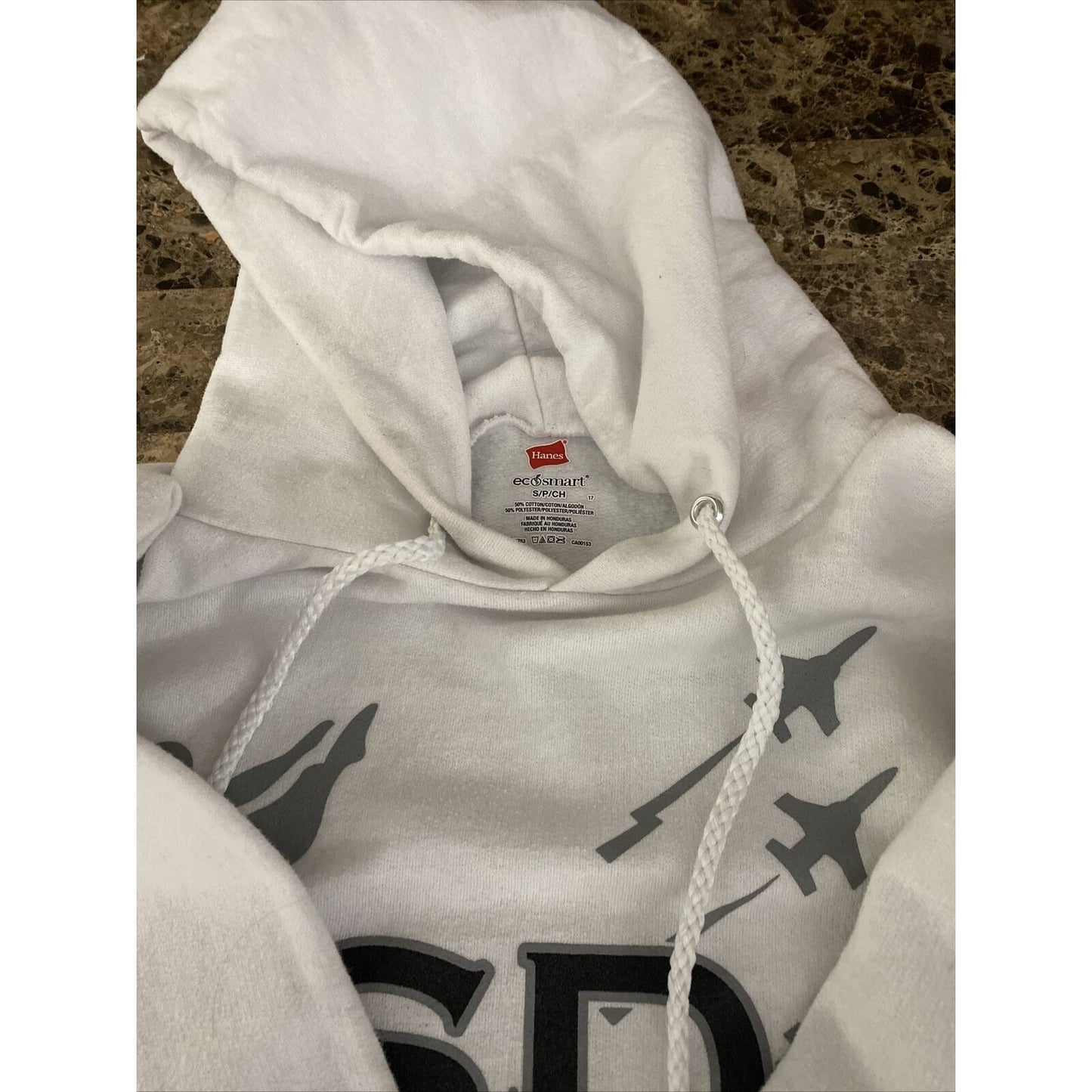 Hanes Ecosmart Men’s Small CSDC White Cotton-blend Hoodie Sweatshirt