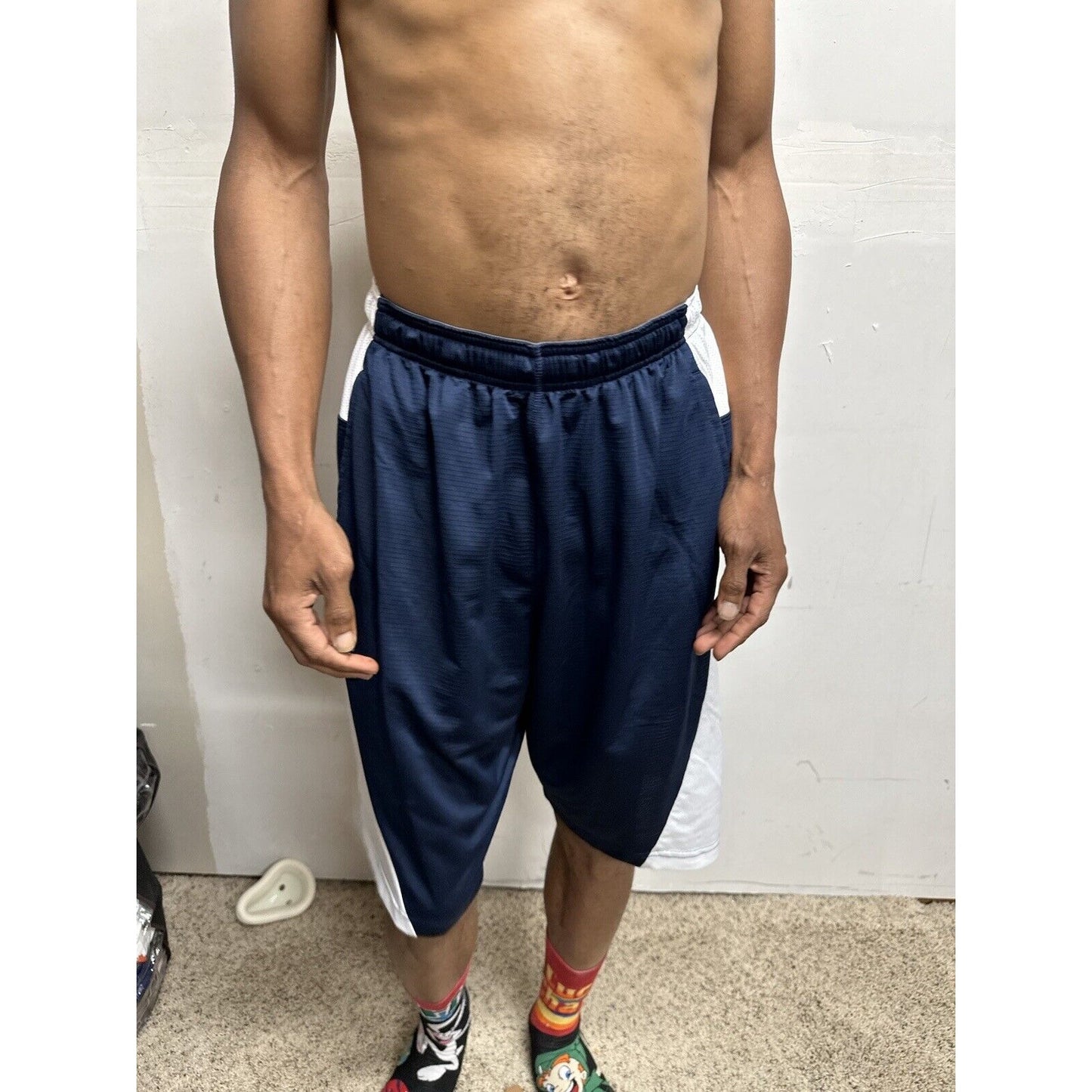 Men’s Nike Dri Fit Large Athletic Shorts Dri-fit Blue White With Pockets
