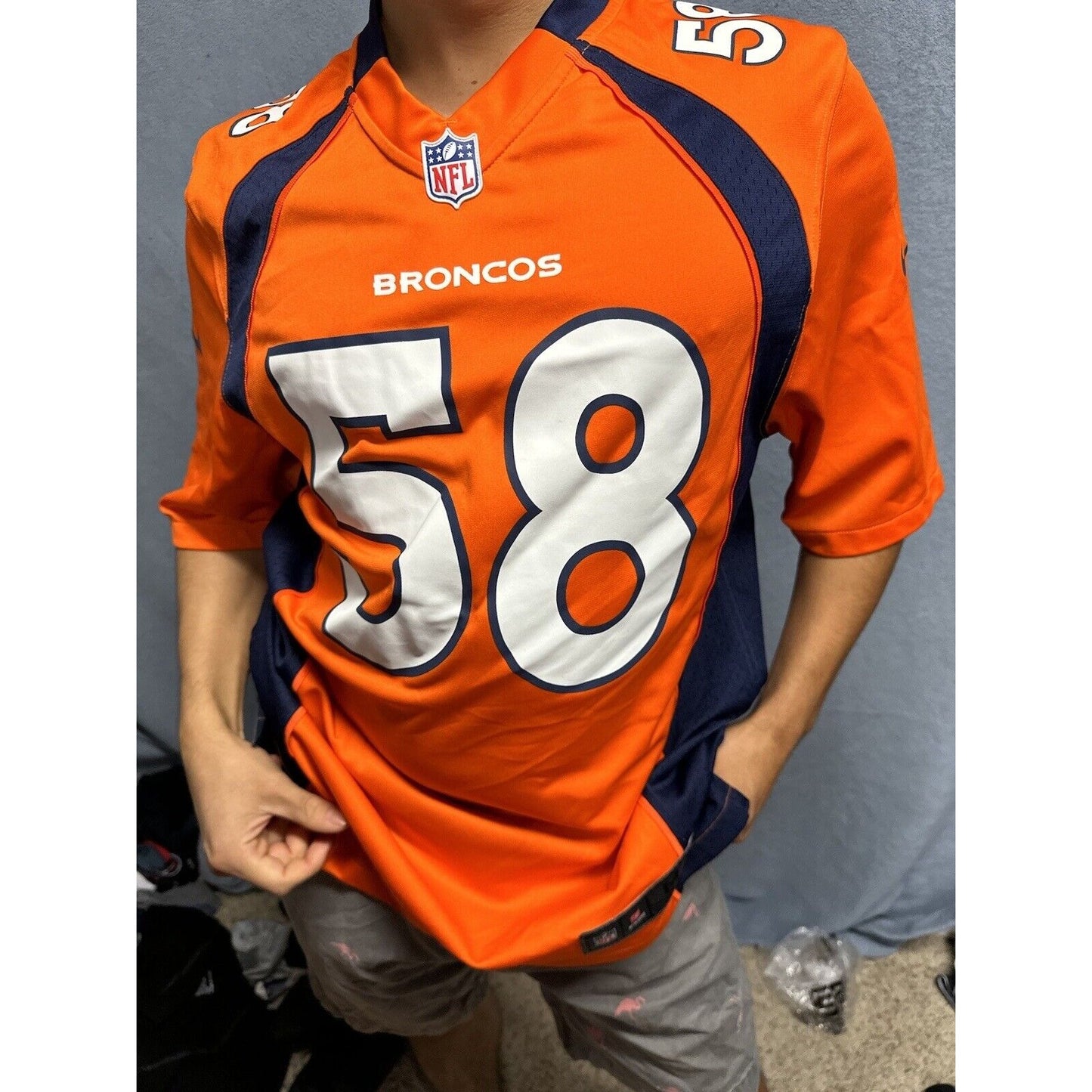 Men’s Denver Broncos Orange NFL Medium On Field Nike Football Jersey #58 Miller