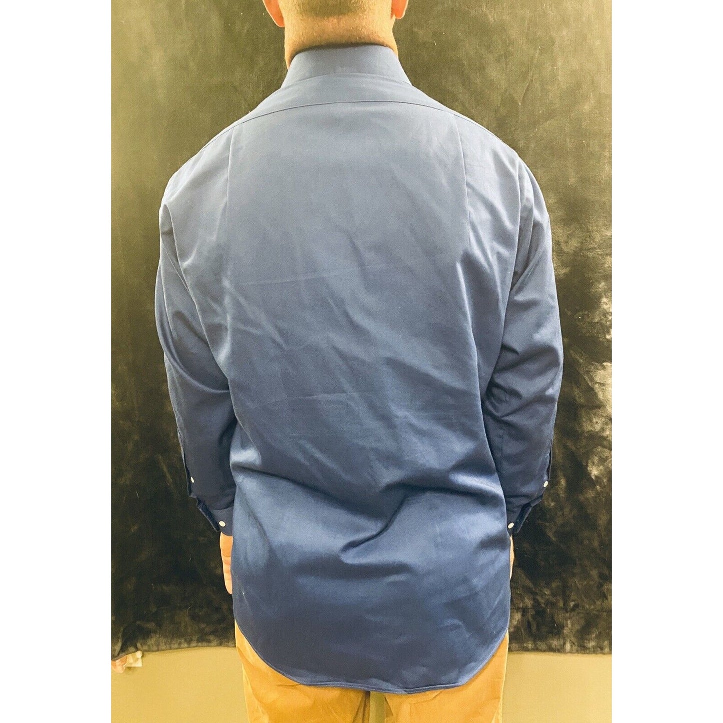 Van Heusen Lux Sateen - dark blue mens dress shirt long sleeve 15 1/2 32/33