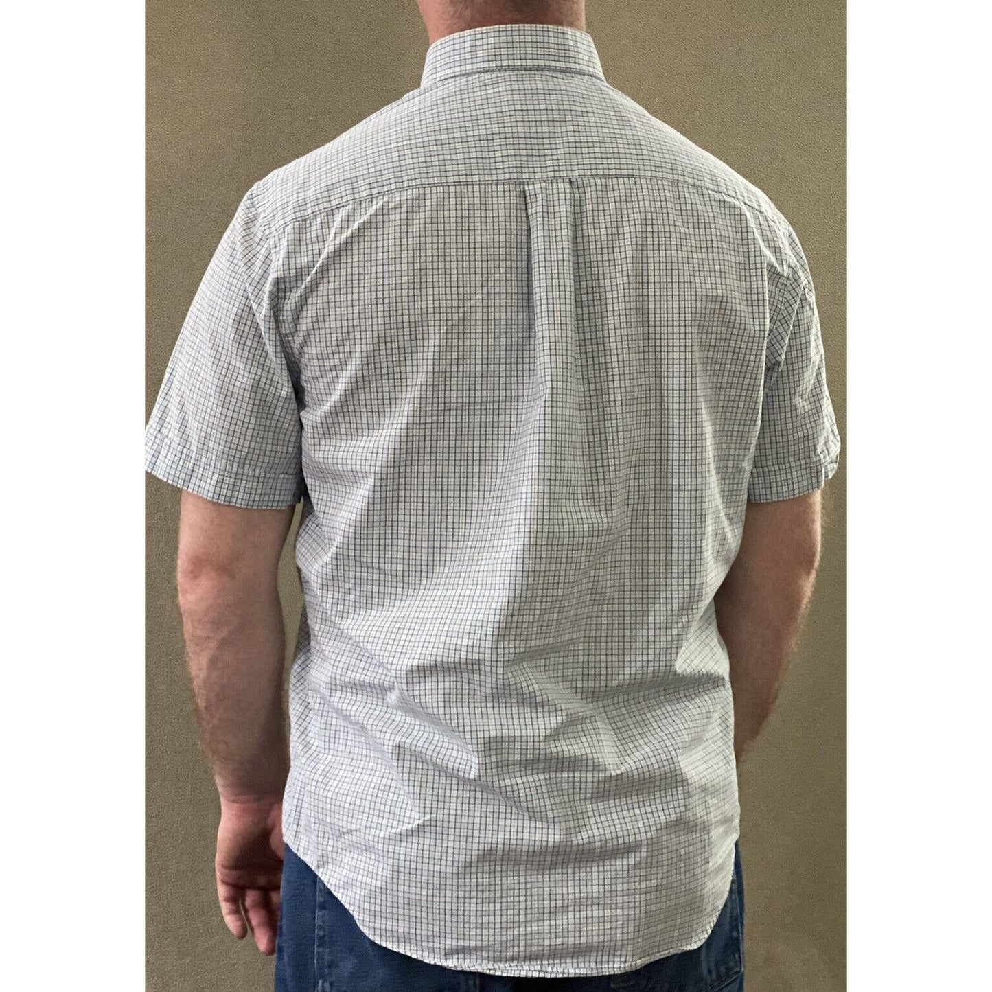 Arrow Men’s Medium Sky Blue Plaid Checks Button-down Shirt Sleeves