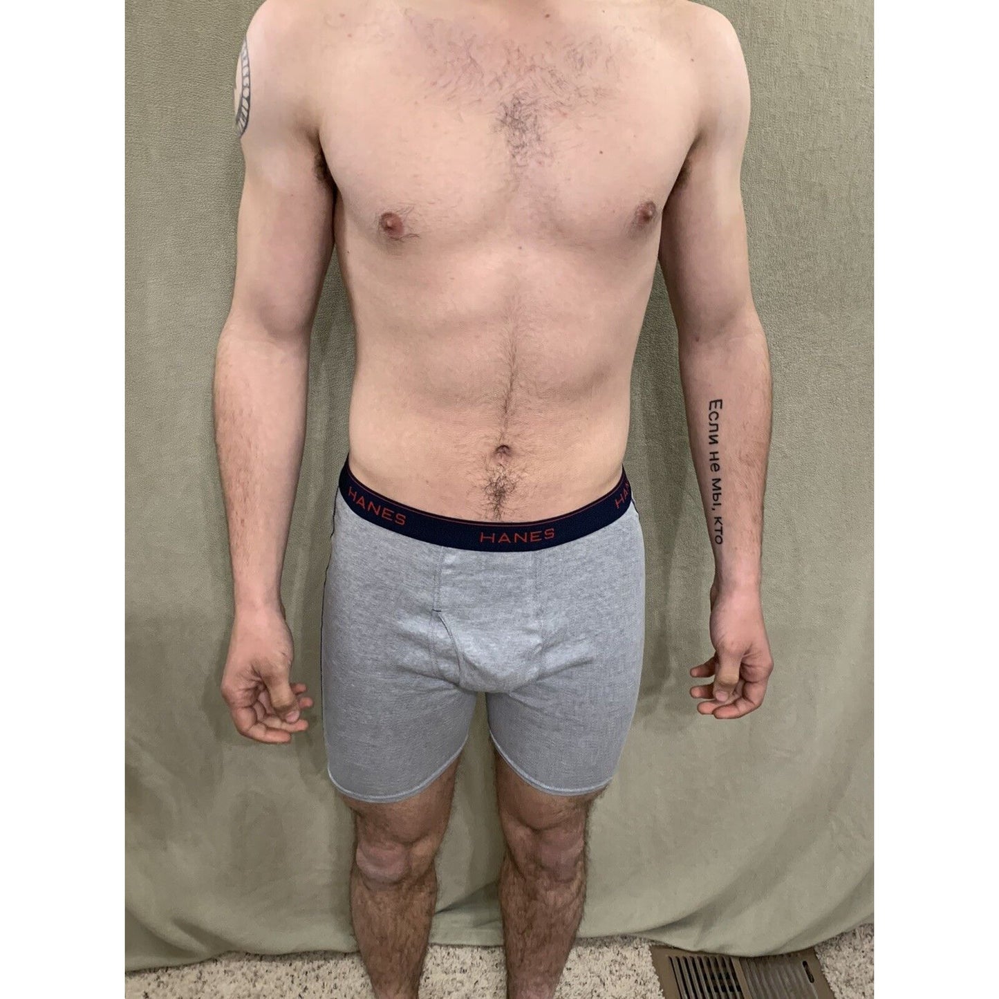 Men’s Hanes Gray Boxer Briefs Blue/red Band Medium Comfort Flex