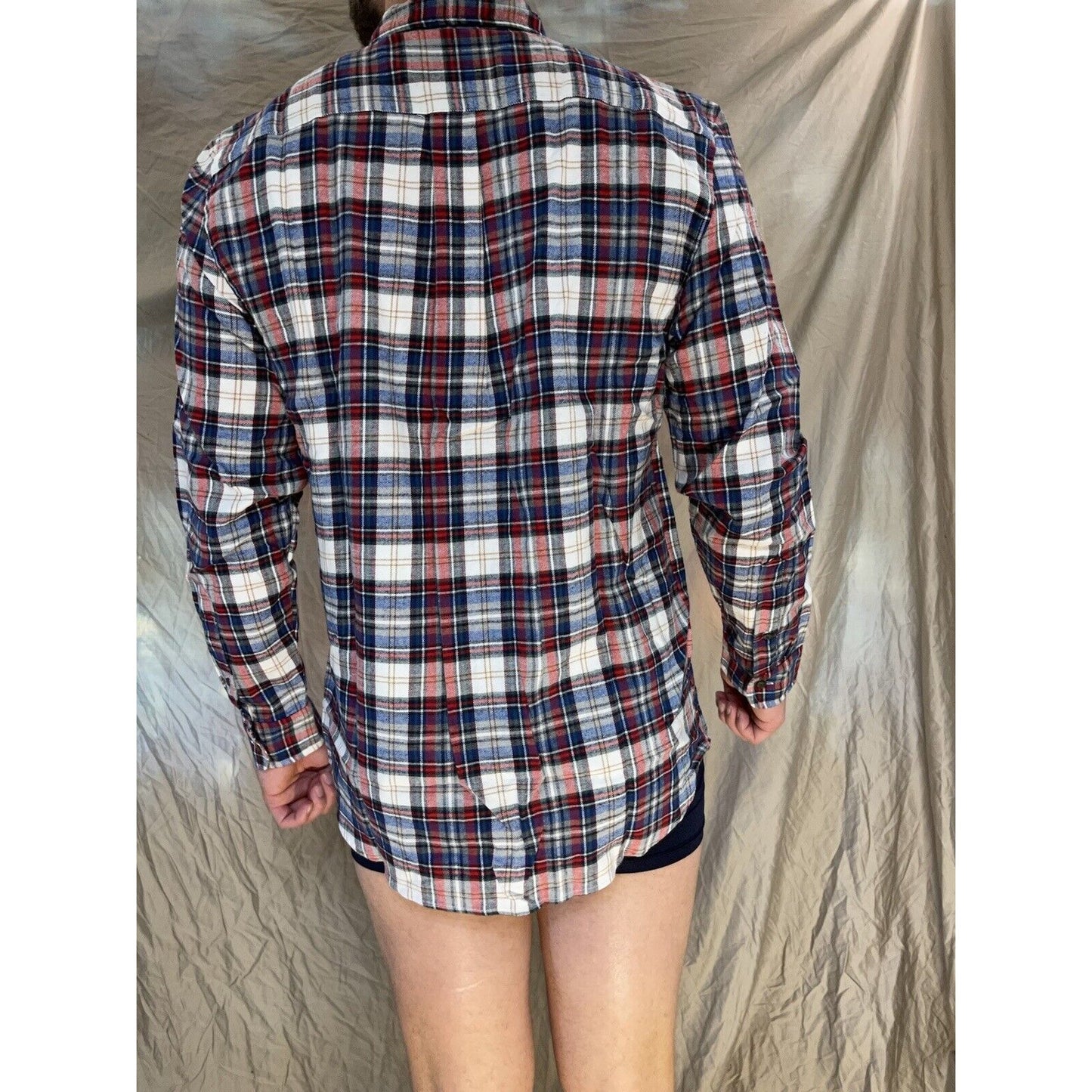 men's plaid blue red st john's bay large polar bear mulit long sleeve buttonup