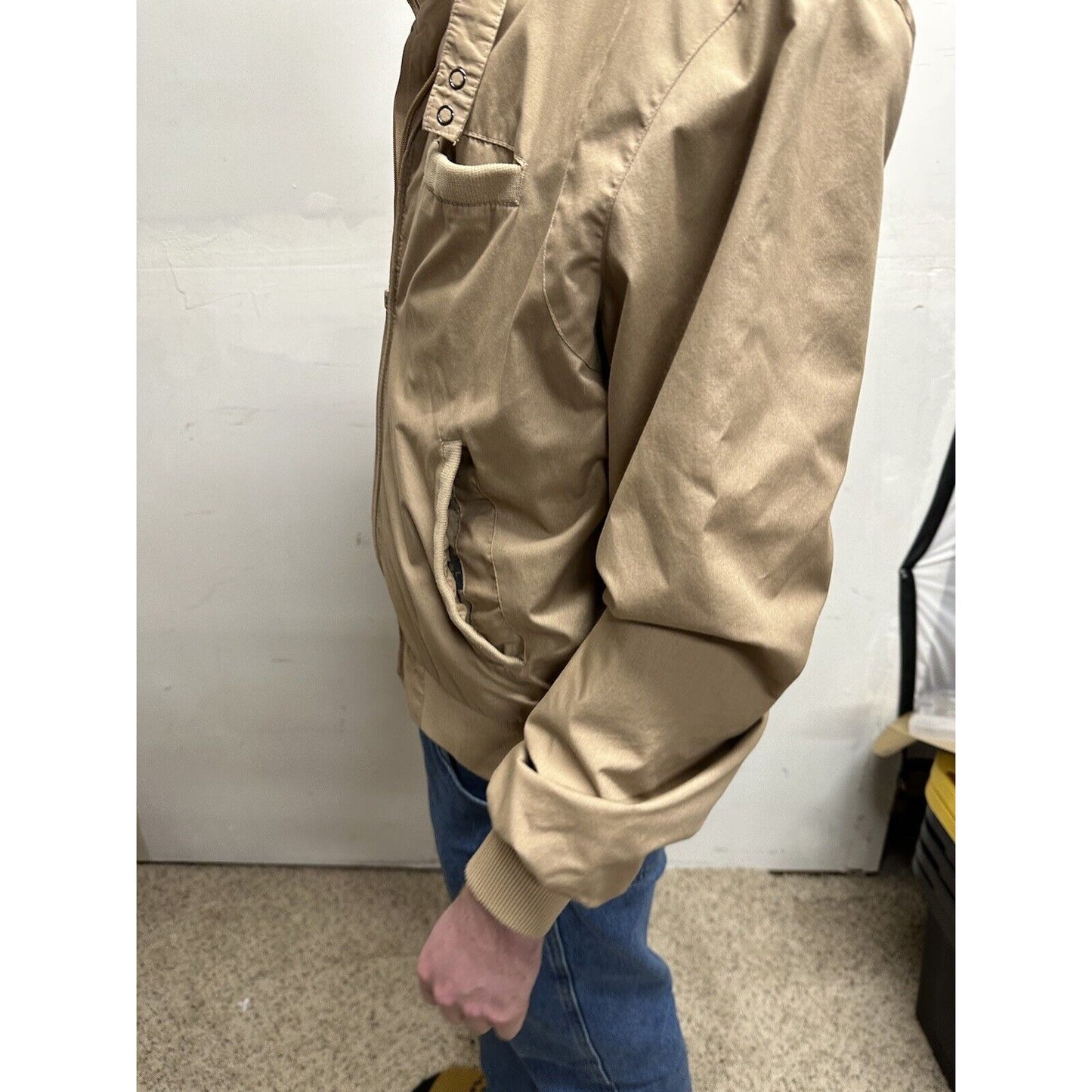 men’s beige tan aberdeen large zipper jacket polyester cotton