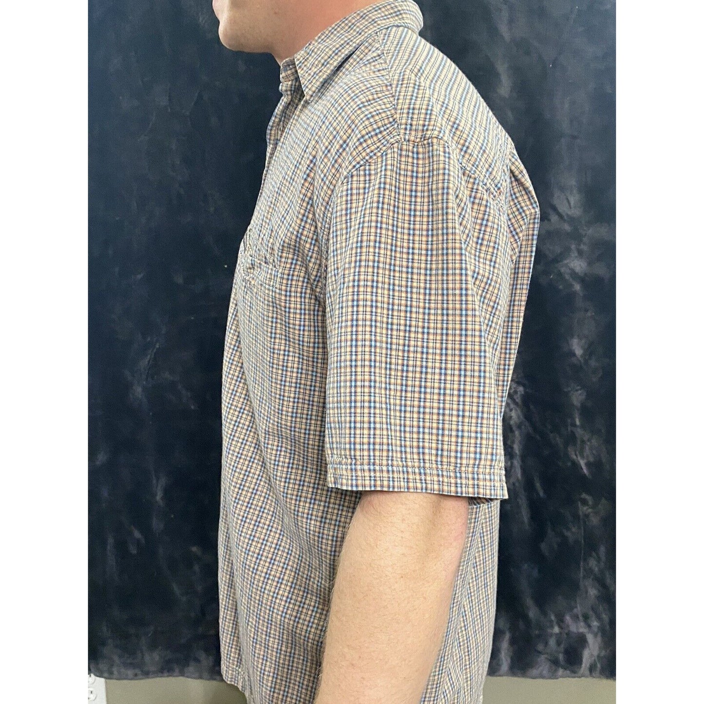 AEROPOSTALE Men’s Large Orange and Blue Checkered Button-down Short Sleeves