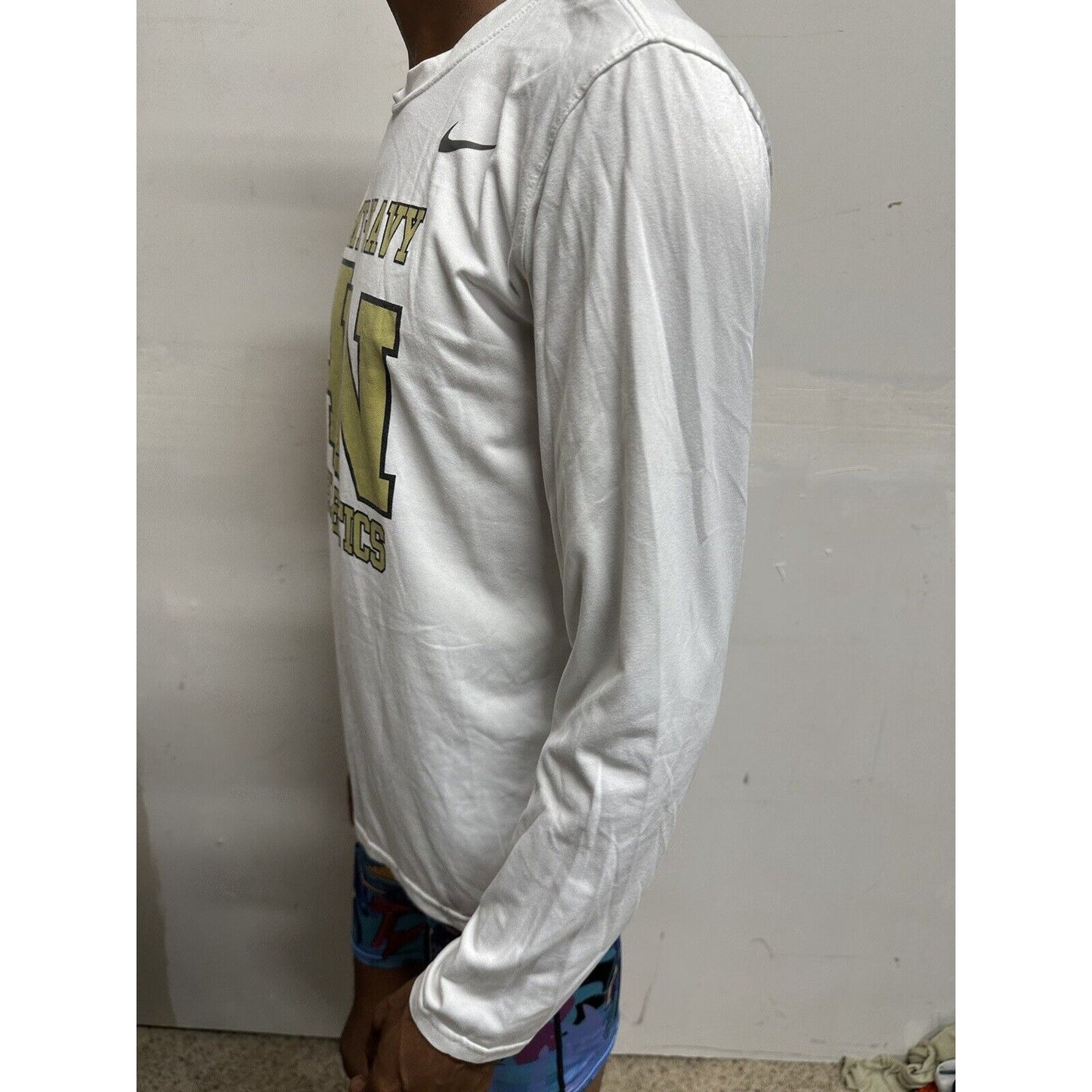 Men’s Long Sleeve Nike Tee Medium White Army-navy Athletics Dri Fit Shirt