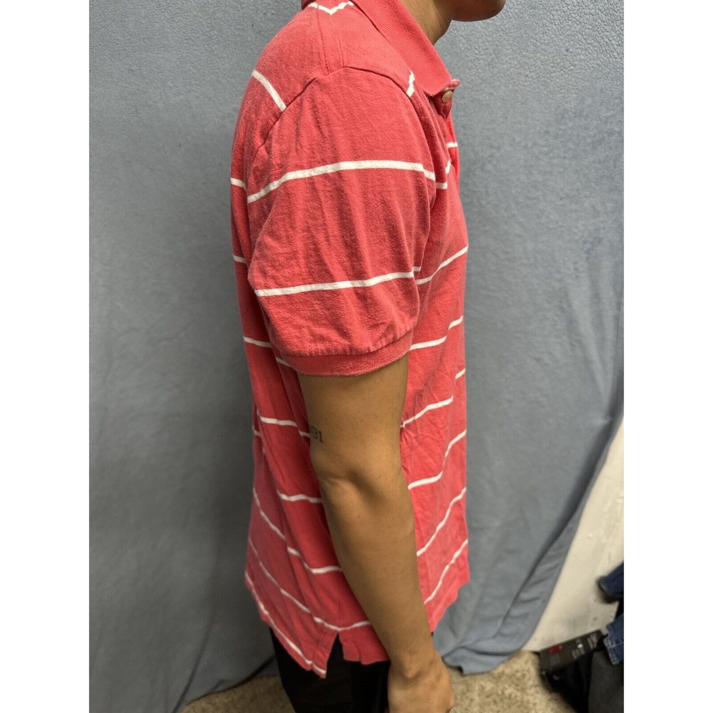 Salmon Pink Men’s Striped American Eagle Vintage Fit Large Polo Shirt