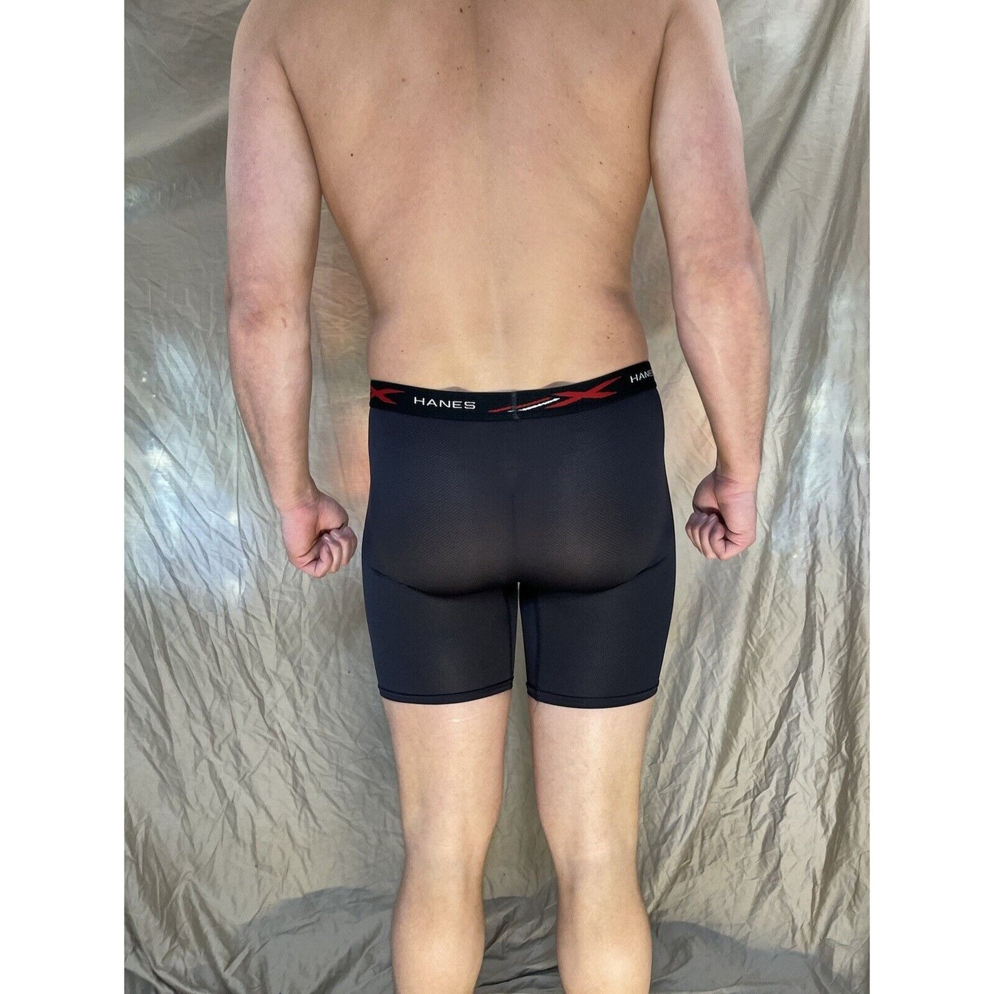 men's hanes x-temp Black and red medium compression boxer shorts