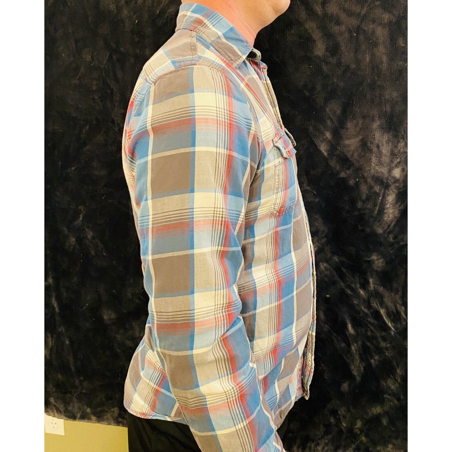 American Eagle Outfitters Blue Plaid Button-down Long Sleeve Sz S/P