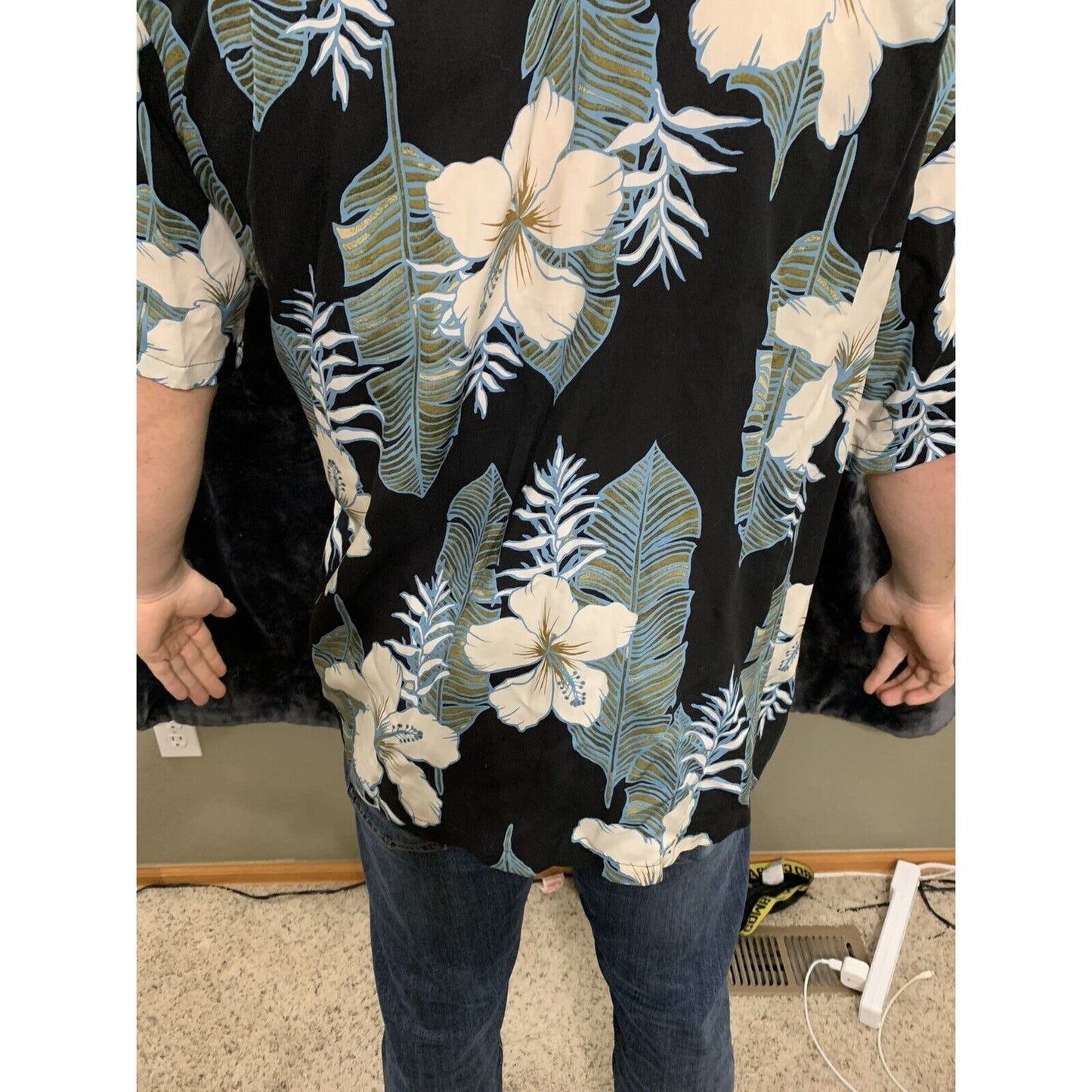 HO ALOHA, USA, Men's Large Hawaiian Tropical ALOHA SHIRT, S/S, Floral Pattern