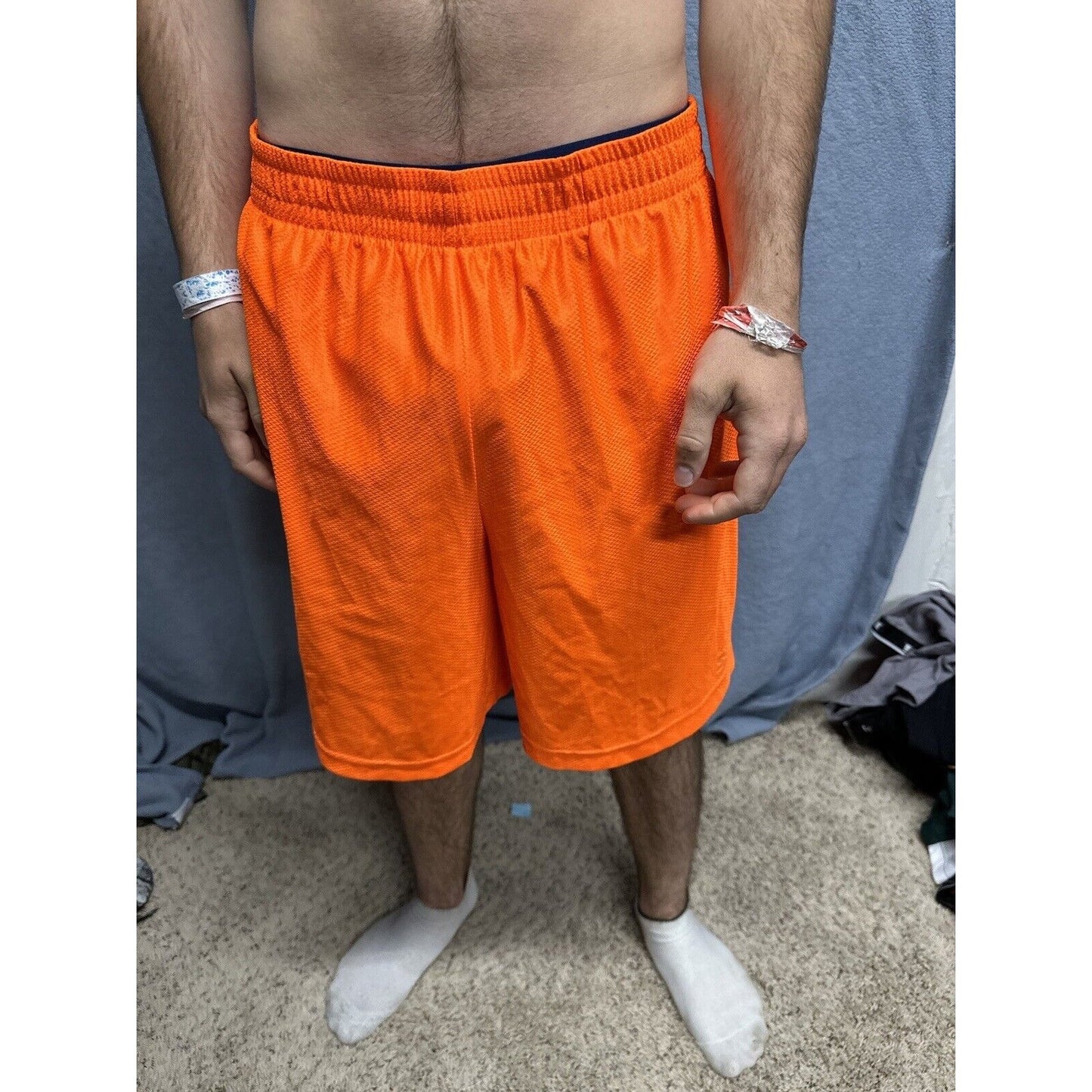 Men’s Neon Orange Starter Medium Athletic Shorts With Pockets