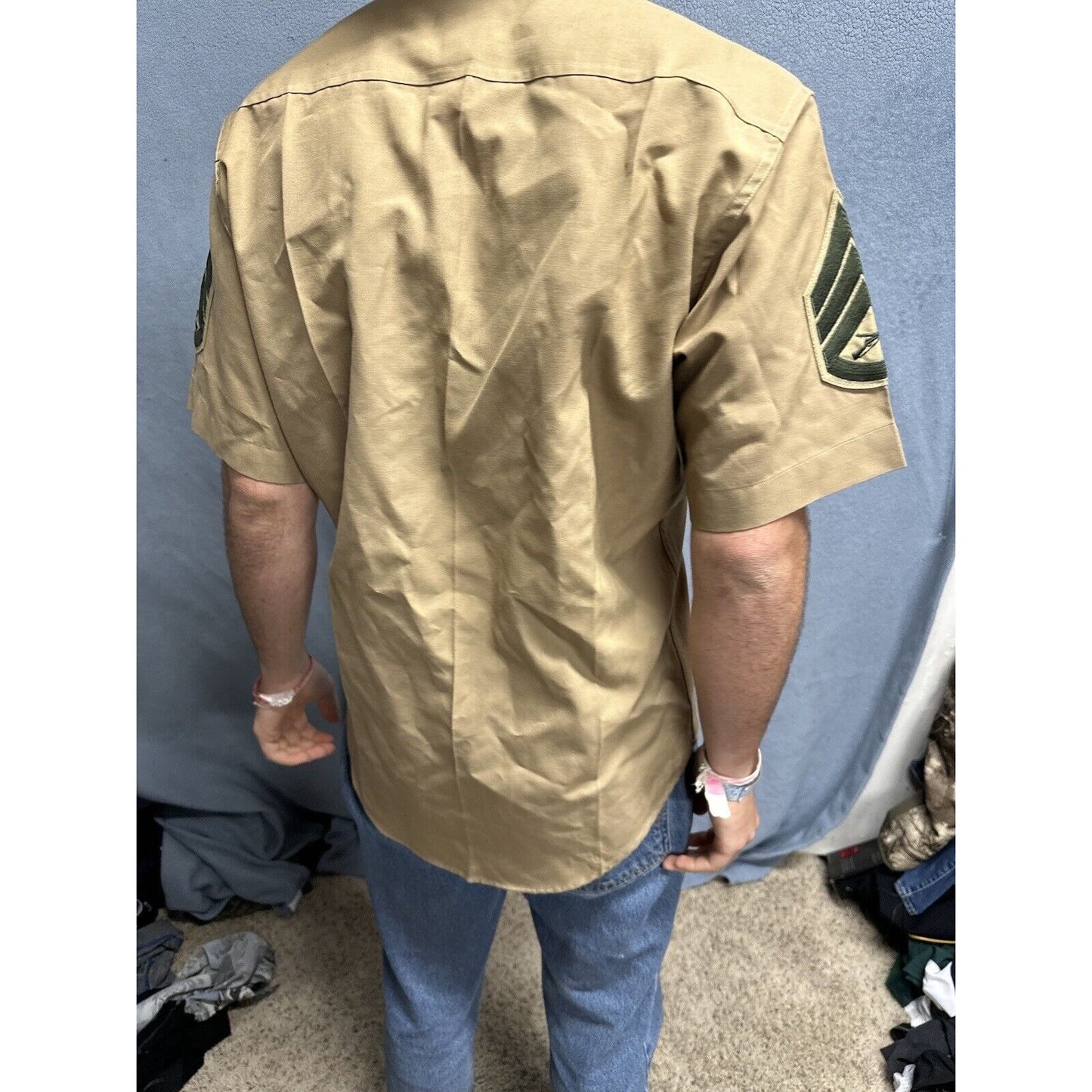 Usmc Marine Corps Khaki Creighton Button Up Uniform Shirt Medium 15-15.5