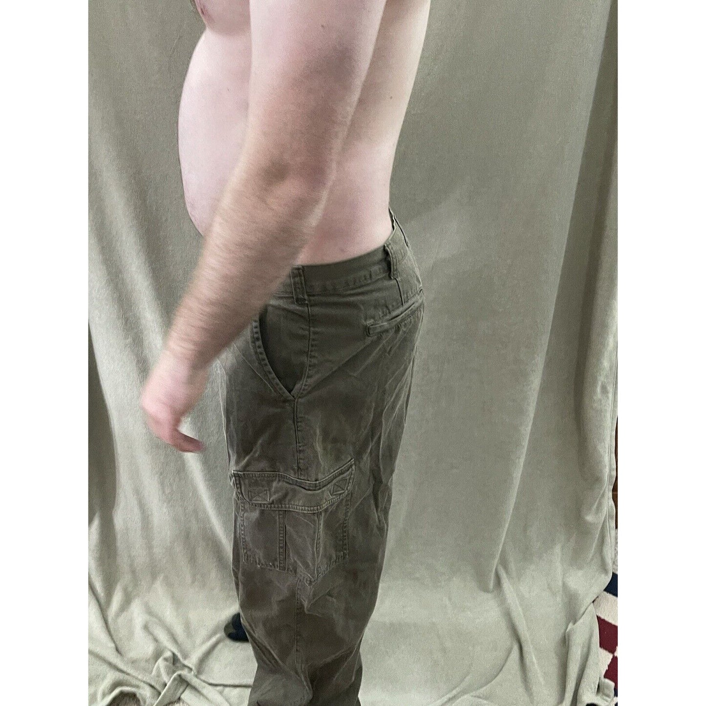 MENS CHAPS RALPH LAUREN PLEATED CUFFED 100% COTTON OLIVE GREEN PANTS SIZE 36X32