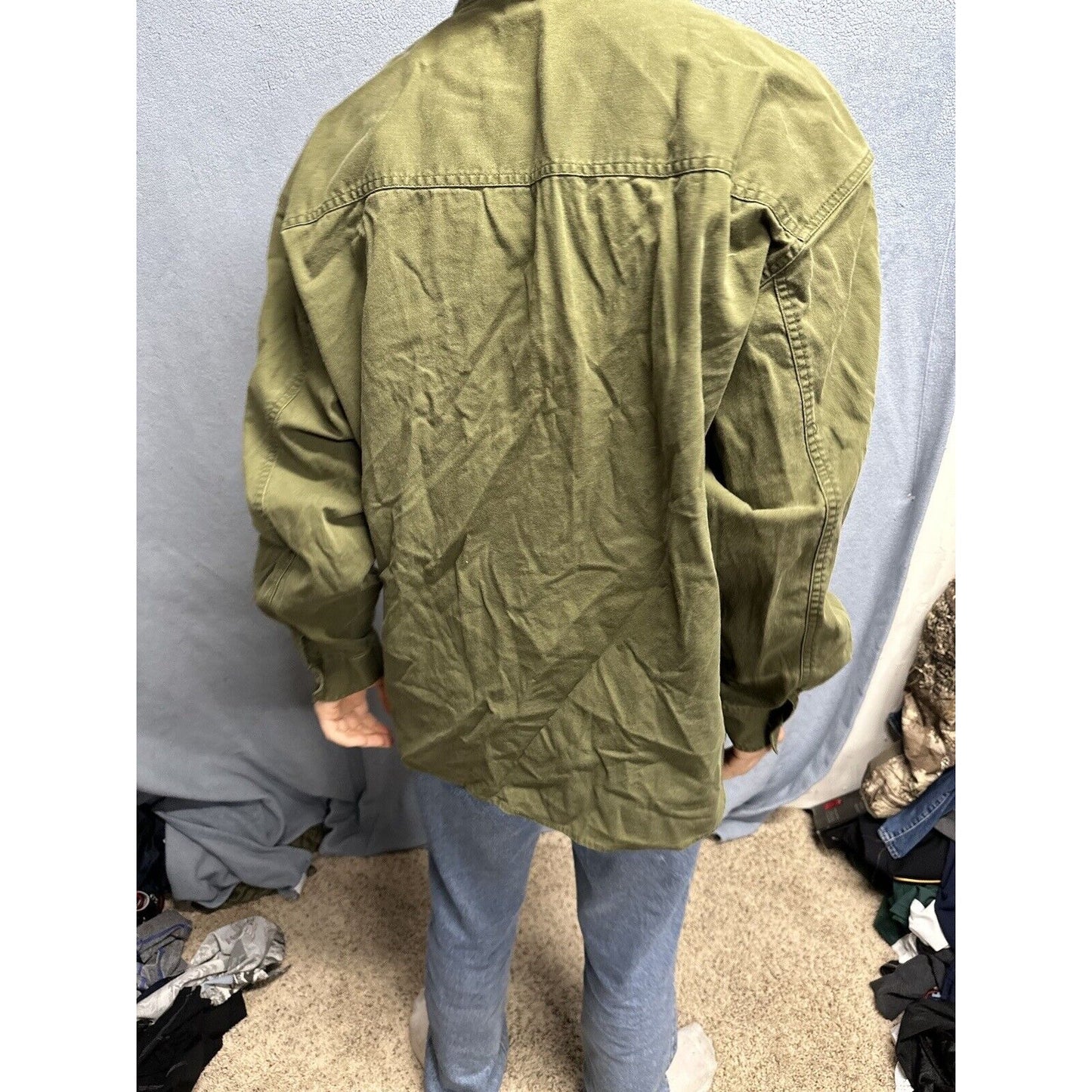 Men’s Drab Olive Green Levi’s Loose Fit Xl Cotton Button Up Long Sleeve Shirt
