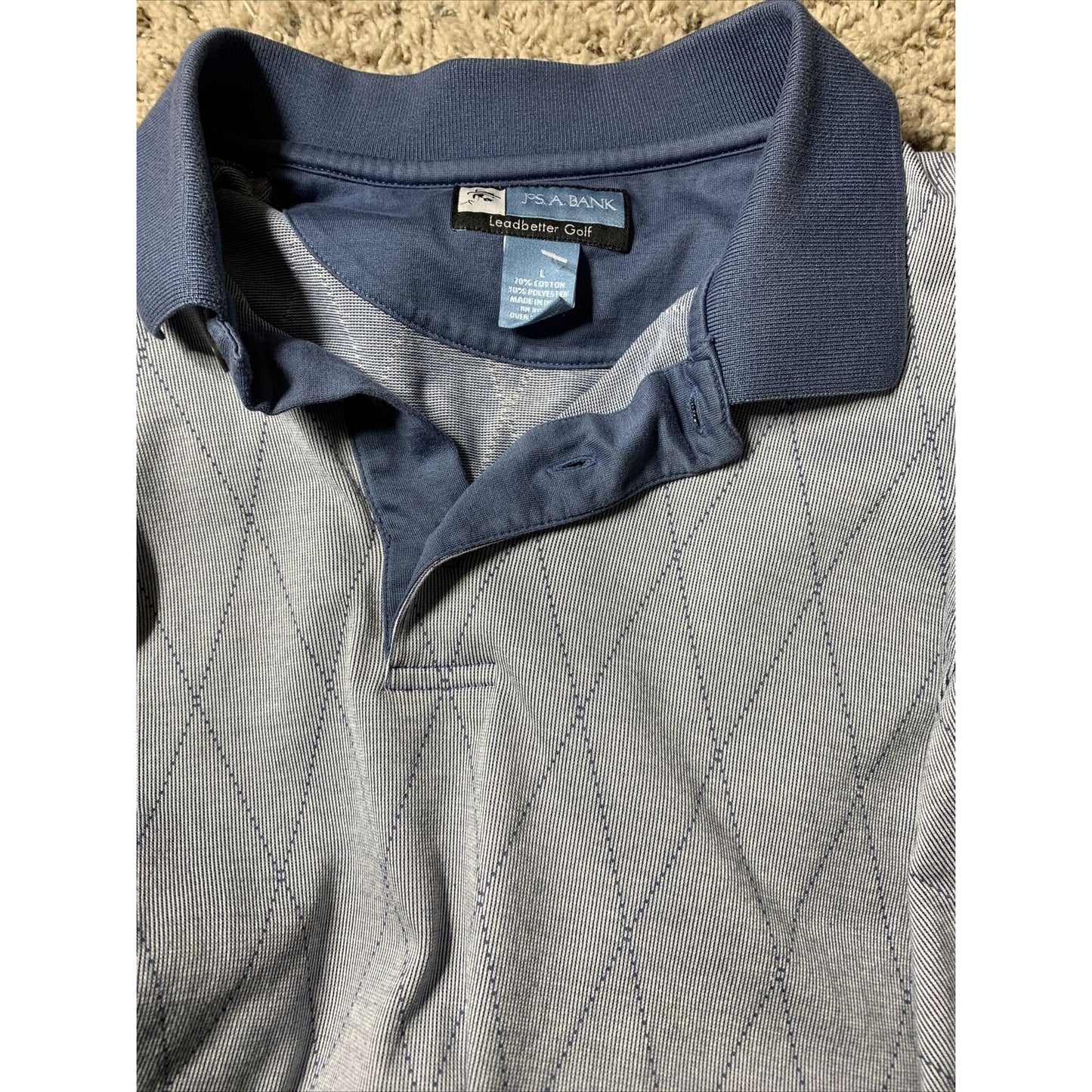 Jos A Bank Leadbetter Men Polo Shirt Short Sleeve Golf Blue Cotton Pinpoint L