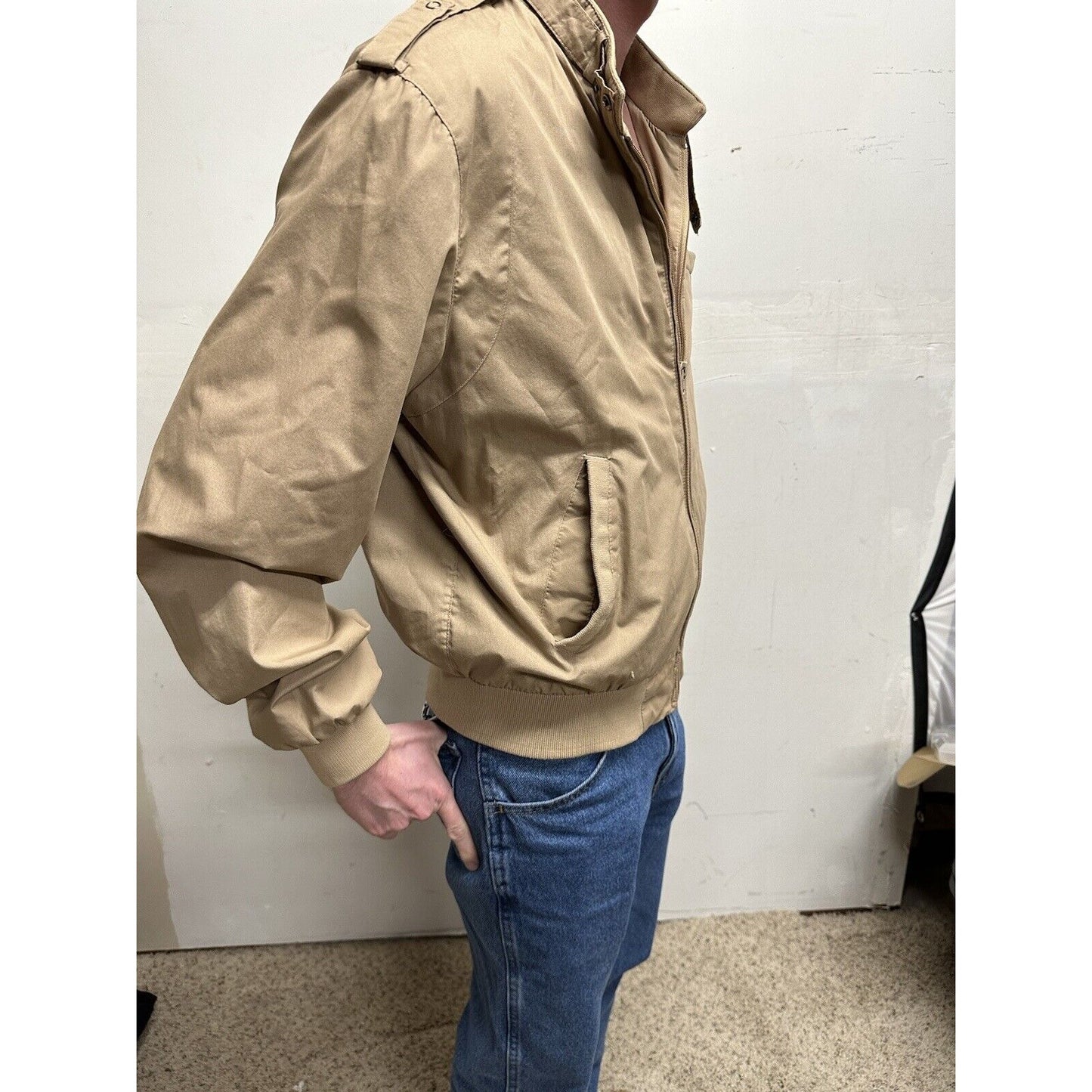 men’s beige tan aberdeen large zipper jacket polyester cotton