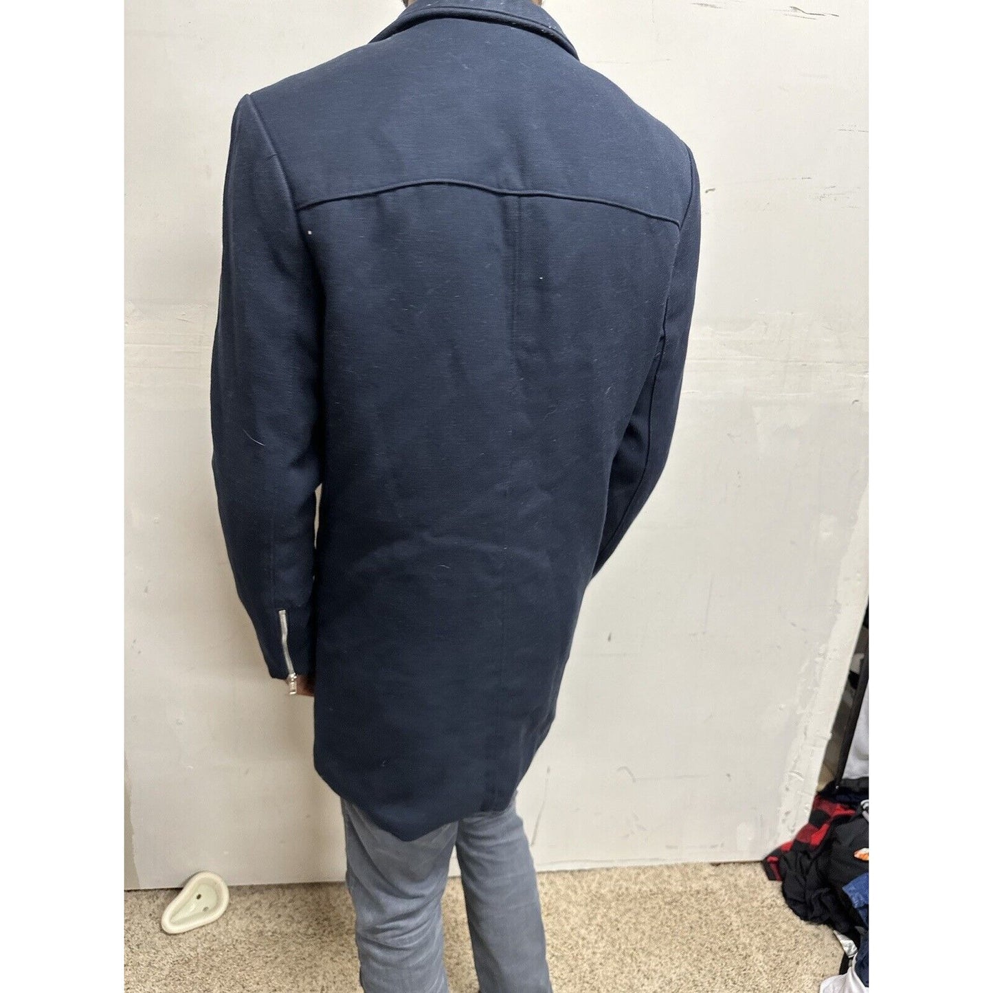 Men’s Dark Blue H&M 38R Zip Up And Snap Jacket Poly & Viscose
