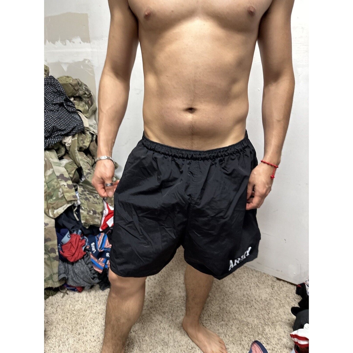 Men’s Army PT Shorts Vintage Black With Silver Reflective Logo Uniform Multi