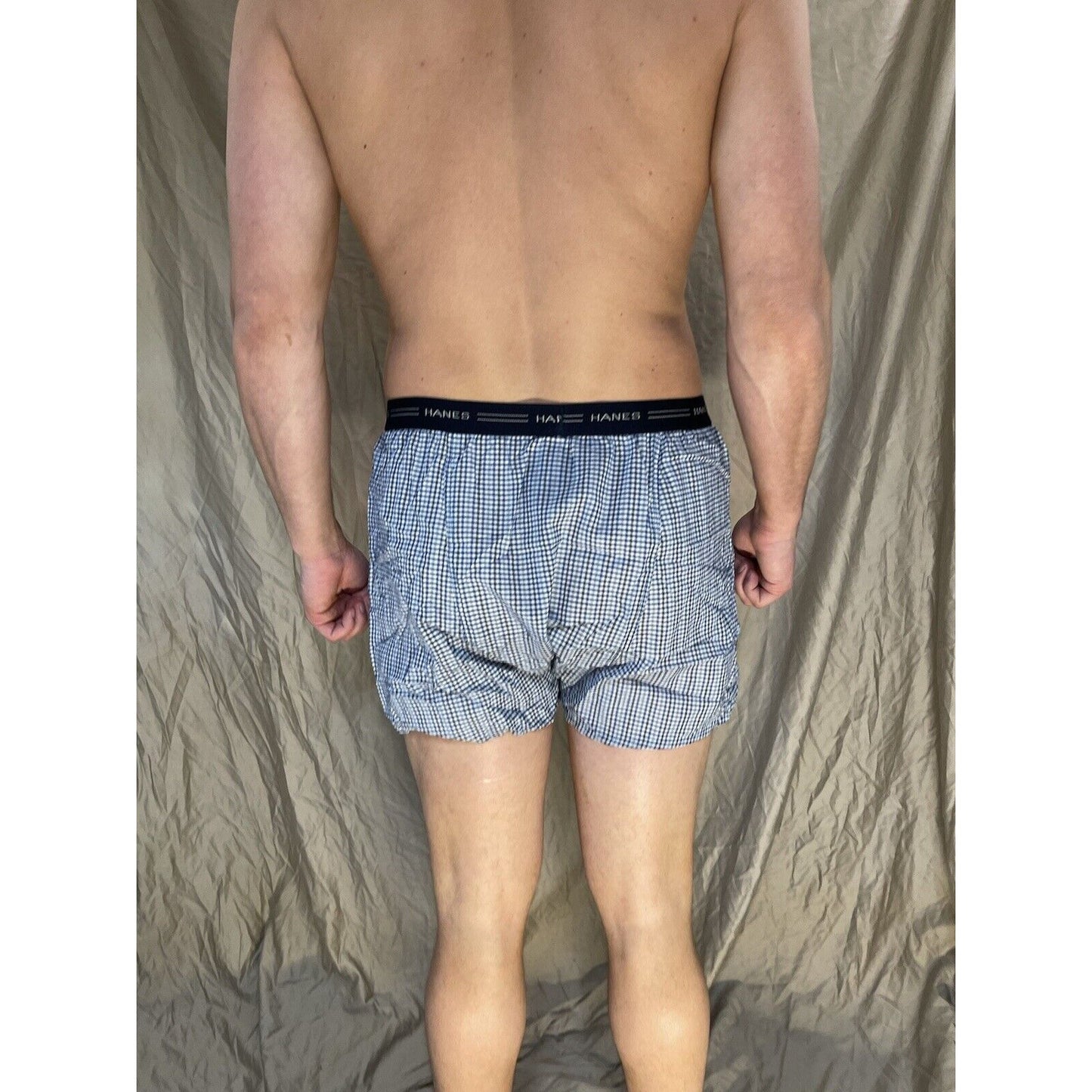 men's hanes blue plaid boxer shorts large confort flex