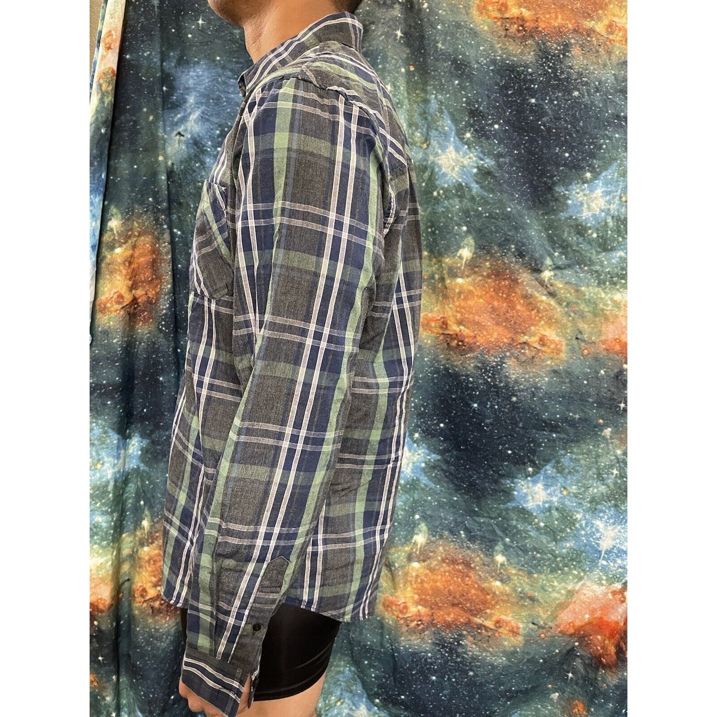 Zoo York Unbreakable Plaid Button-Front Shirt L M Green Blue Men's $30 MSRP