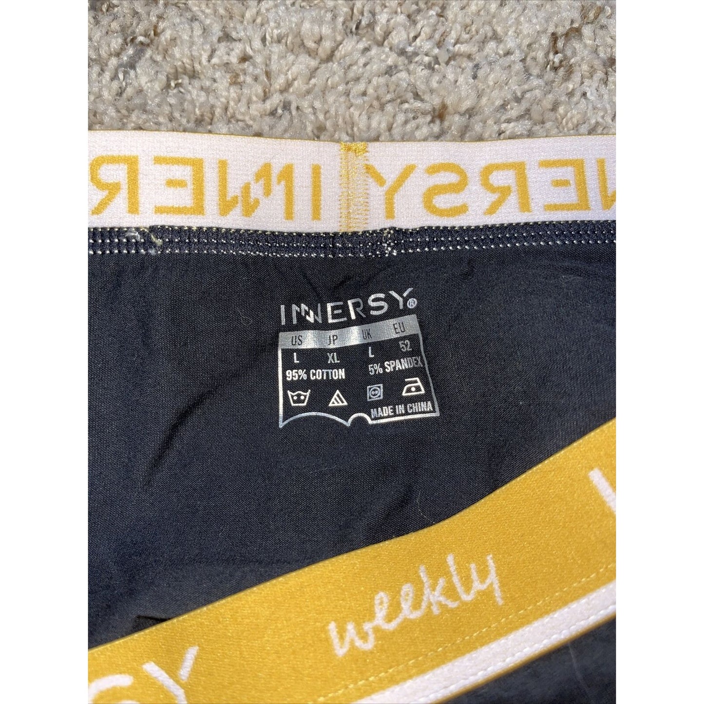 men's black large inersy weekly yellow back boxer briefs
