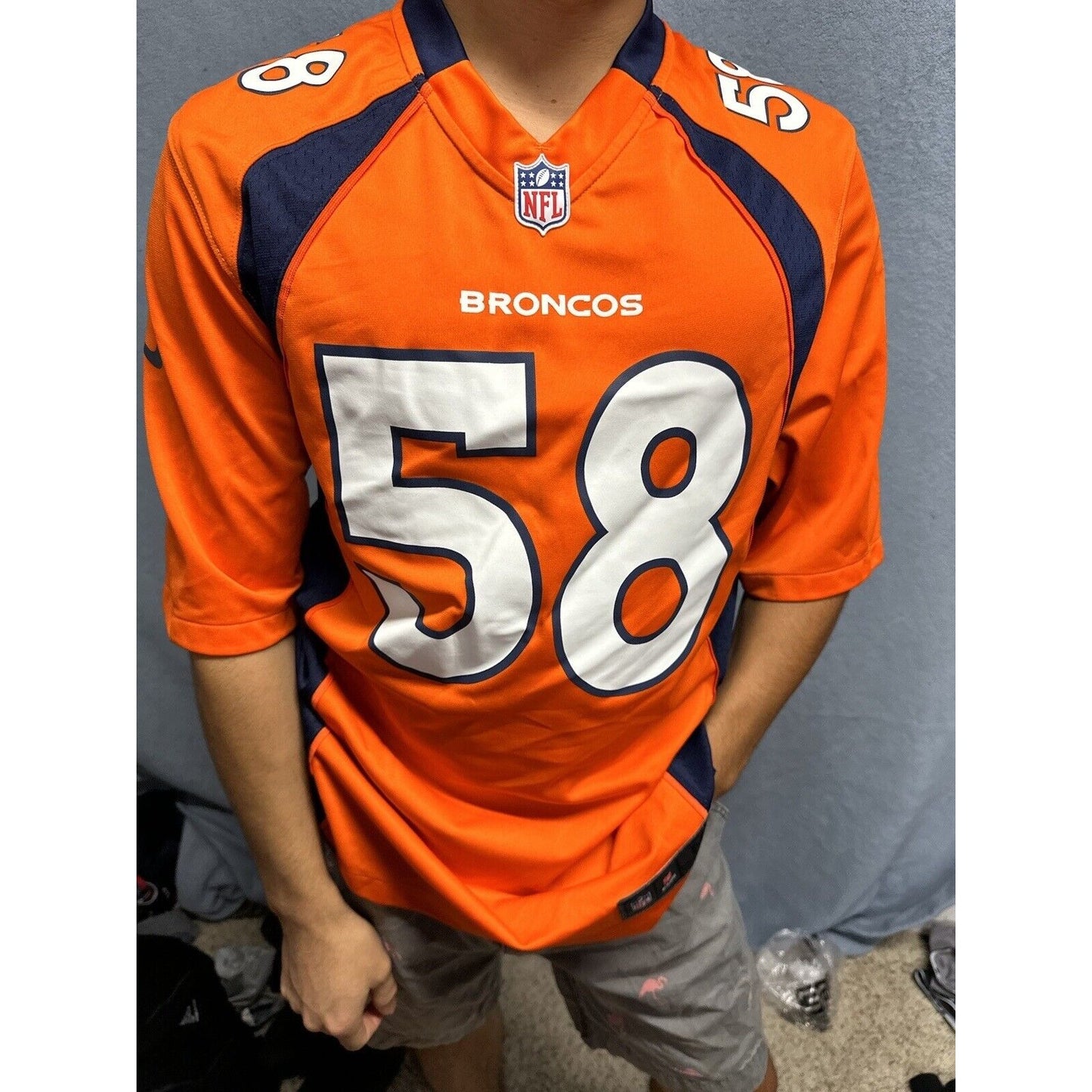 Men’s Denver Broncos Orange NFL Medium On Field Nike Football Jersey #58 Miller