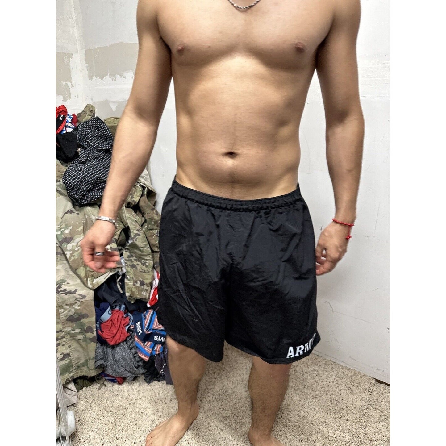 Men’s Army PT Shorts Vintage Black With Silver Reflective Logo Uniform Multi