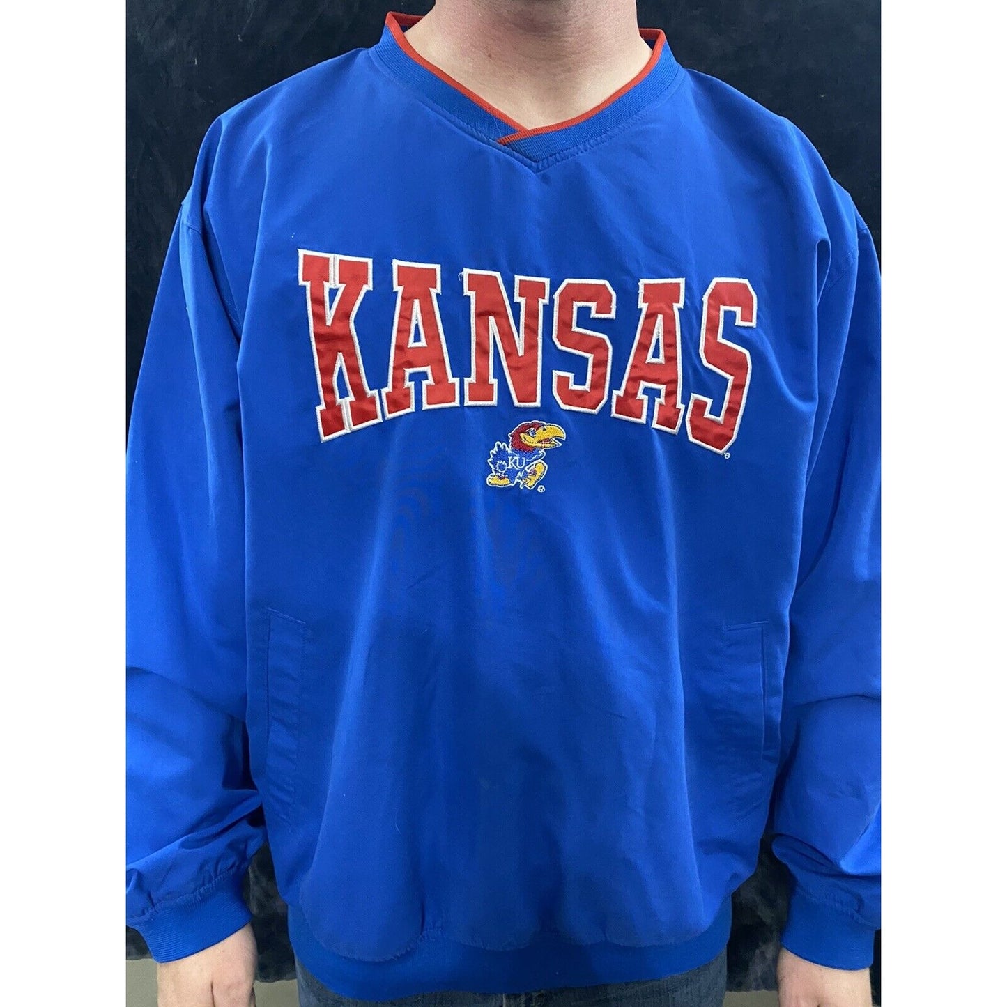 KU KANSAS UNIVERSITY NCAA College Sports Blue Pullover Jacket Men’s Large