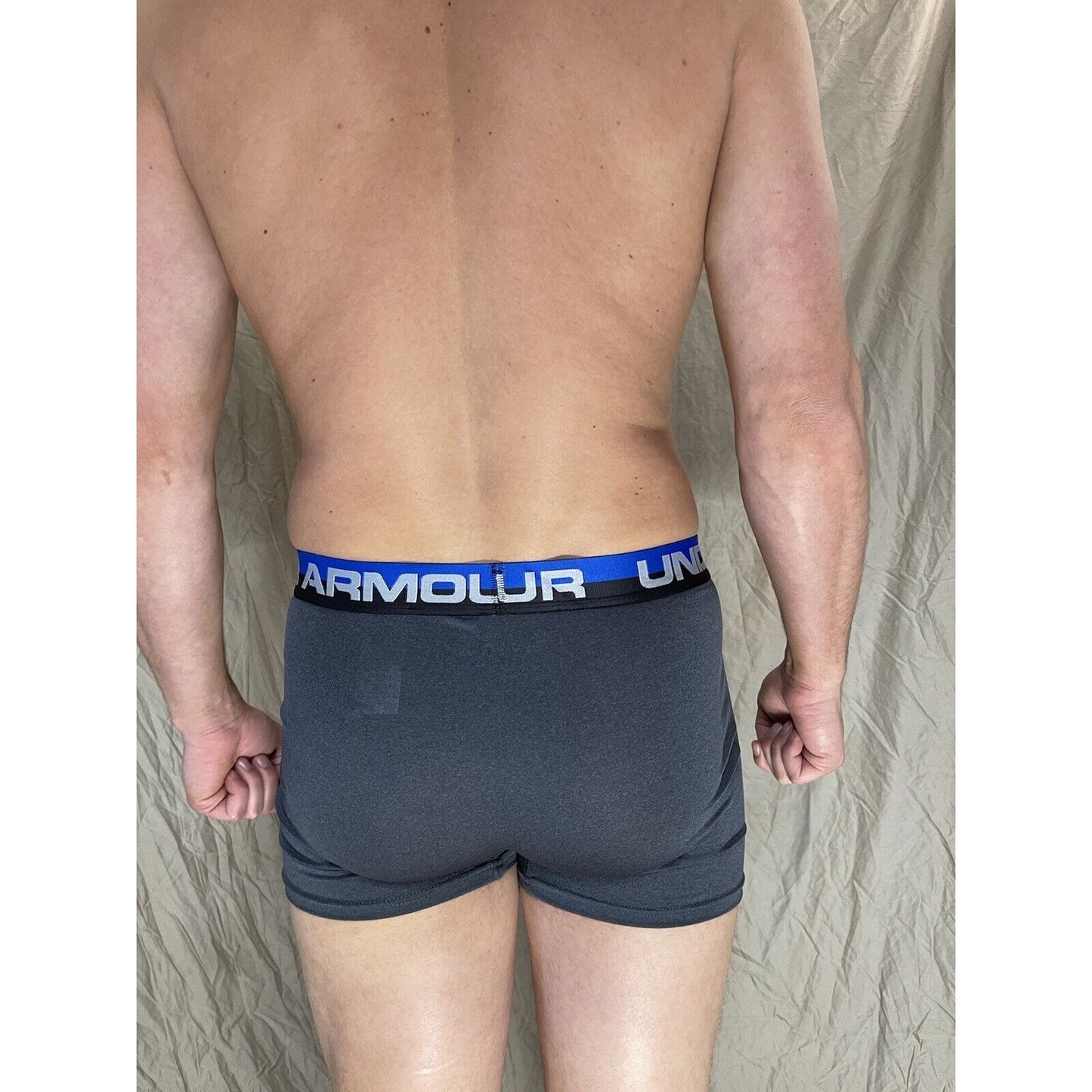 boys youth xl under armour boxerjock Gray with black and Blue band