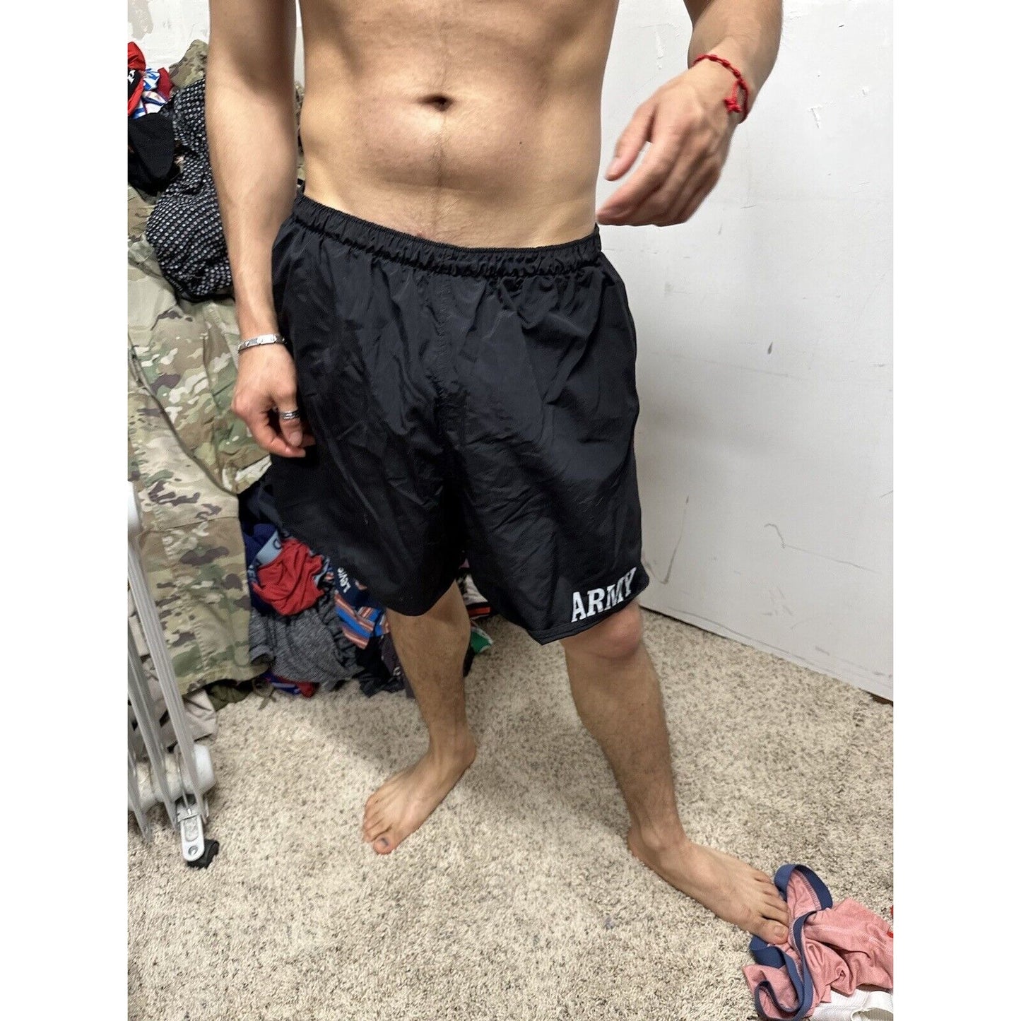 Men’s Army PT Shorts Vintage Black With Silver Reflective Logo Uniform Multi