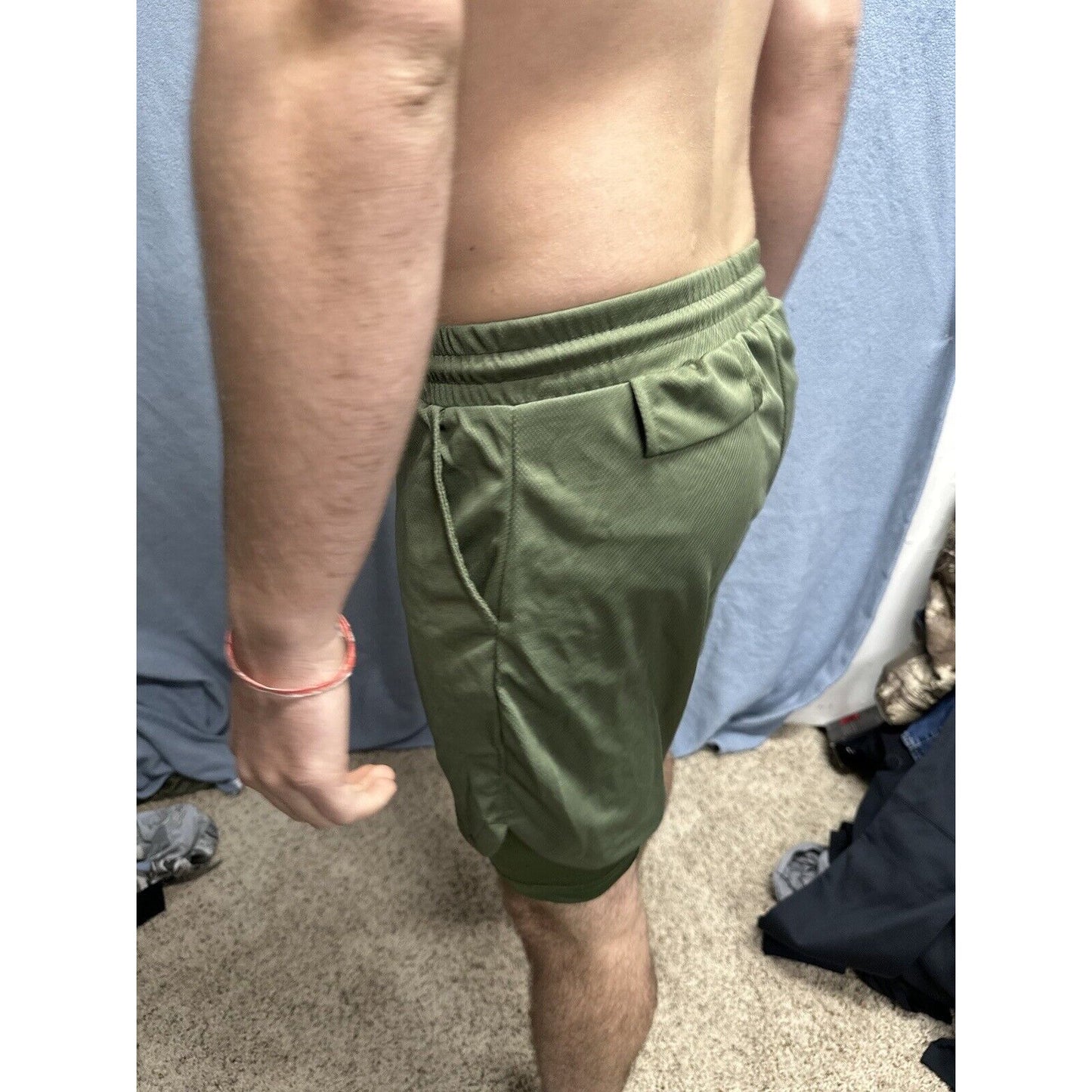 Men’s Olive Green Athletic Shorts Size Small With Built In Compression Liner