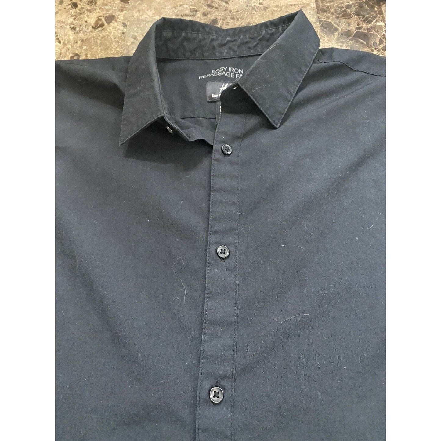 H&M Slim Fit Easy Iron Repassage Facile Men Large Black Button-down Long Sleeves