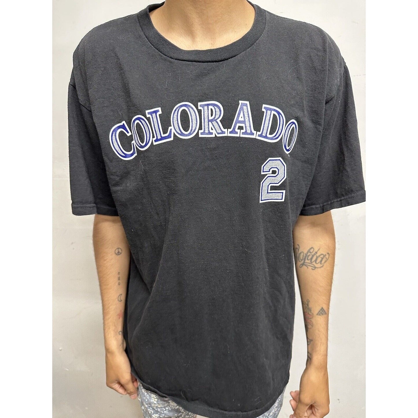 Men’s Black Genuine MLB Merchandise Colorado Rockies Large Tulowitzki Shirt