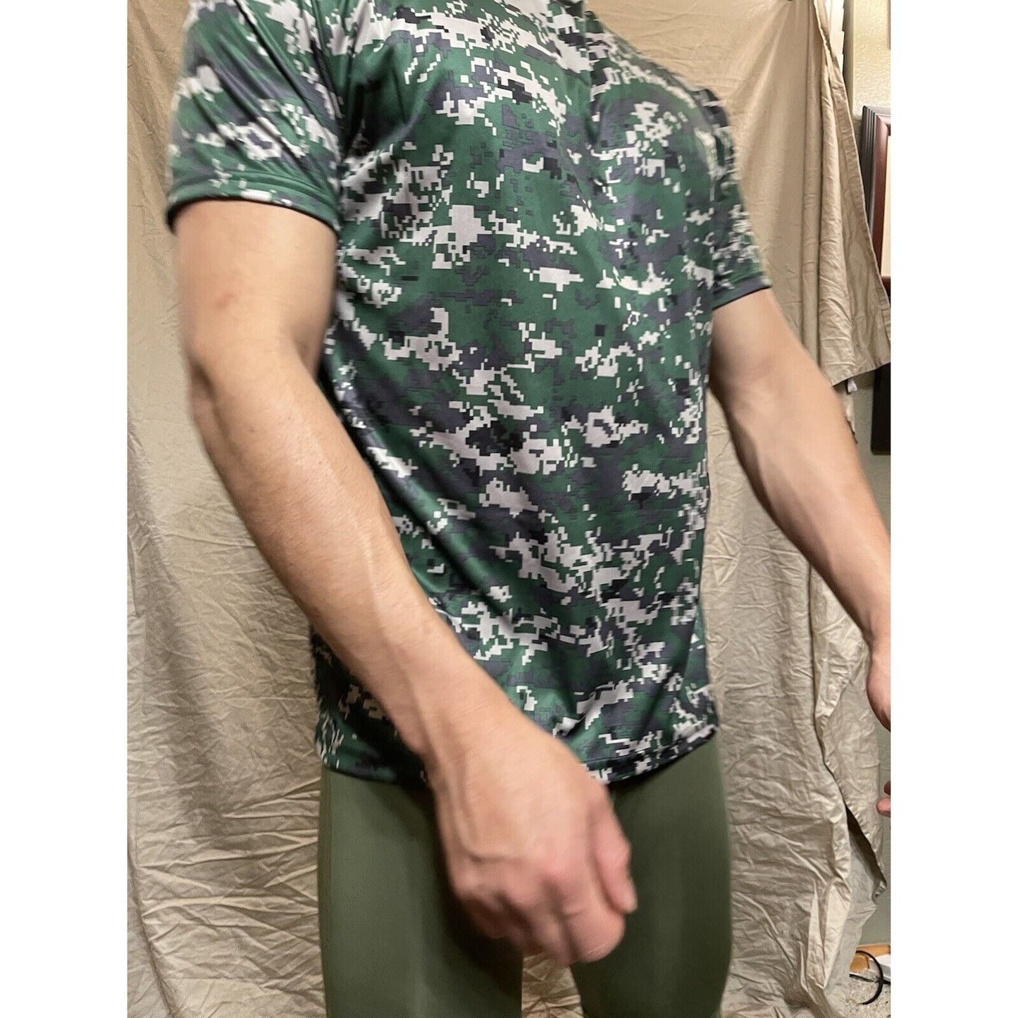 Boy's Youth Large Digi Camo Alleson Athletic Green Compression Workout Shirt