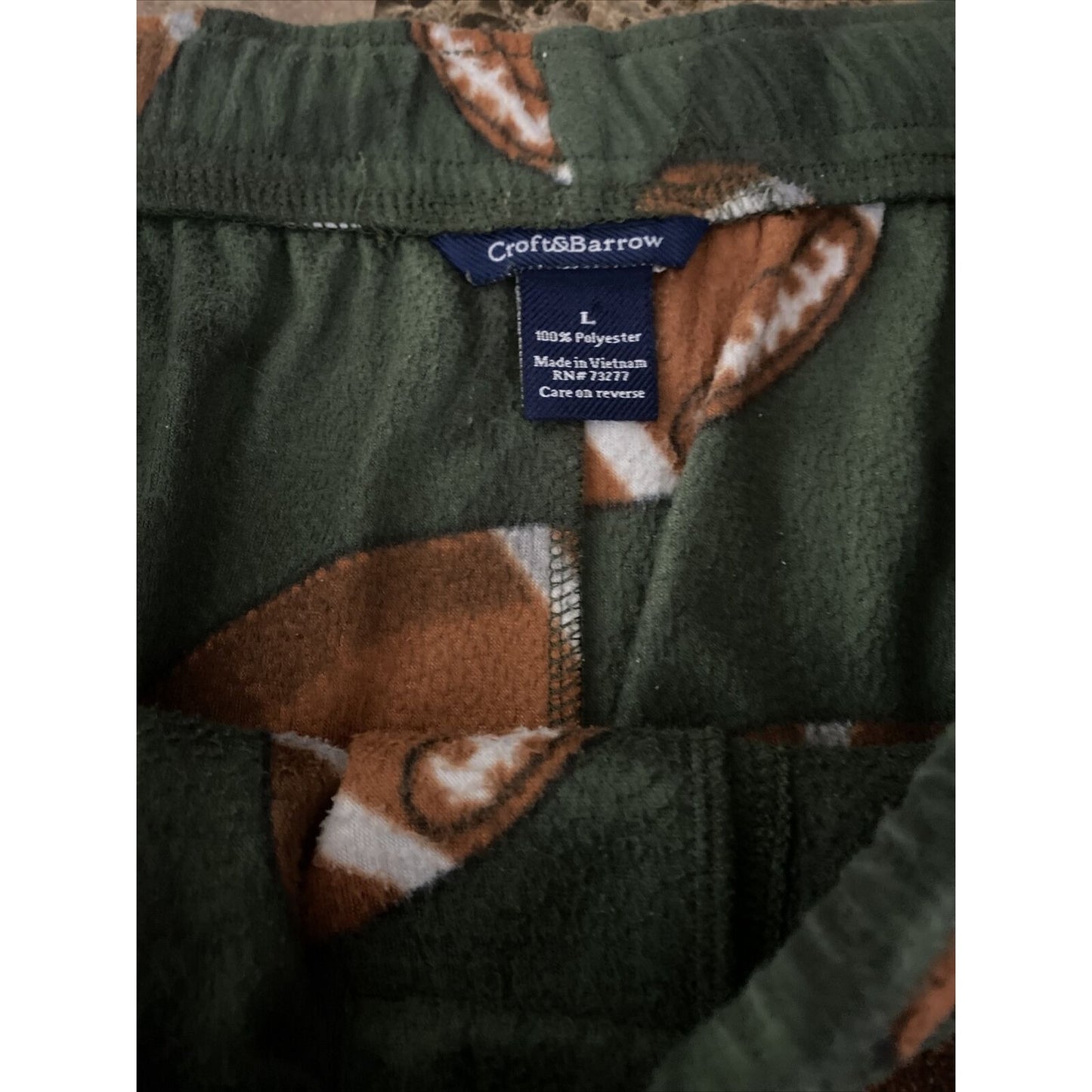 Croft & Barrow Men’s Large Green Football Polyester Fleece Pajama Lounge Pants