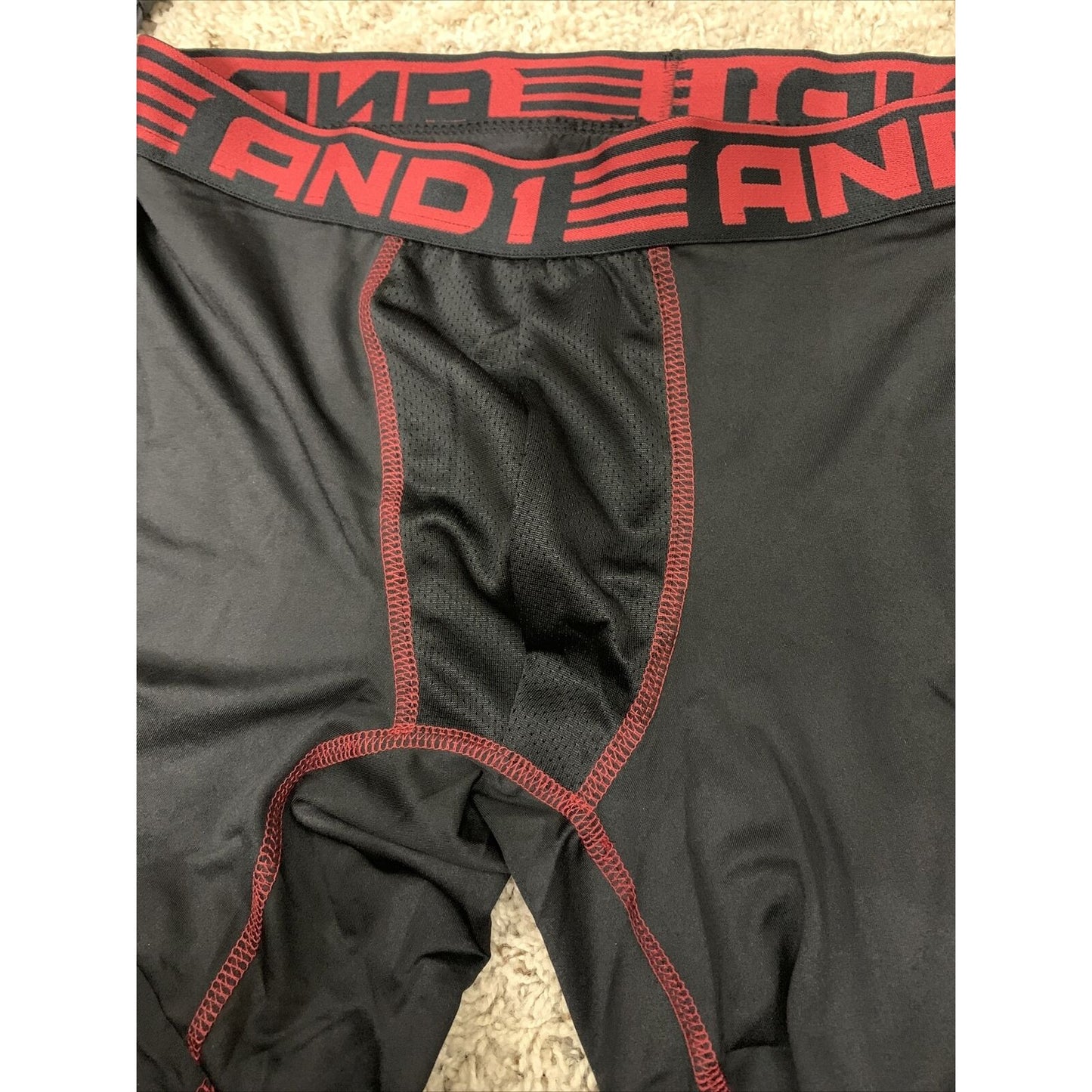 Men’s Black With Red Band Medium AND1 Compression Performance Boxer Briefs