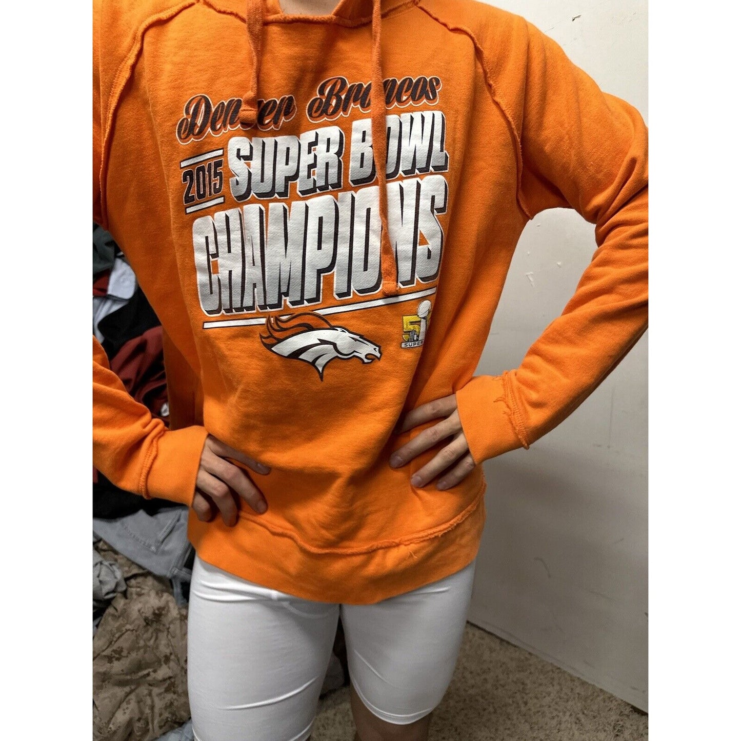 Woman’s NFL Team Apparel Denver Broncos 2015 Super Bowl Champions Orange Hoodie