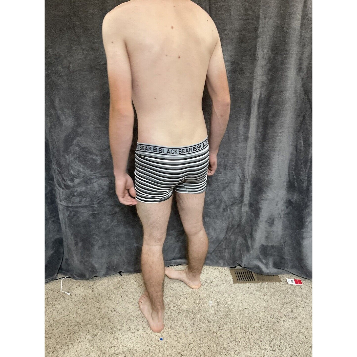 men's medium athletic trunk style black bear boxer brief gray black white stripe