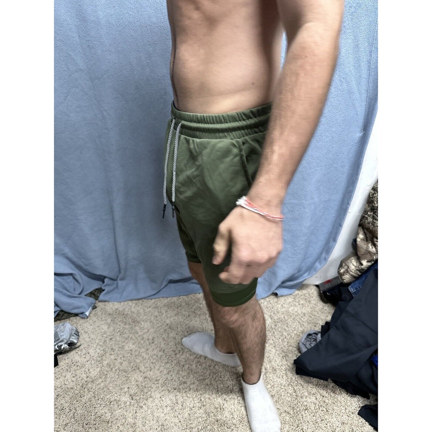 Men’s Olive Green Athletic Shorts Size Small With Built In Compression Liner