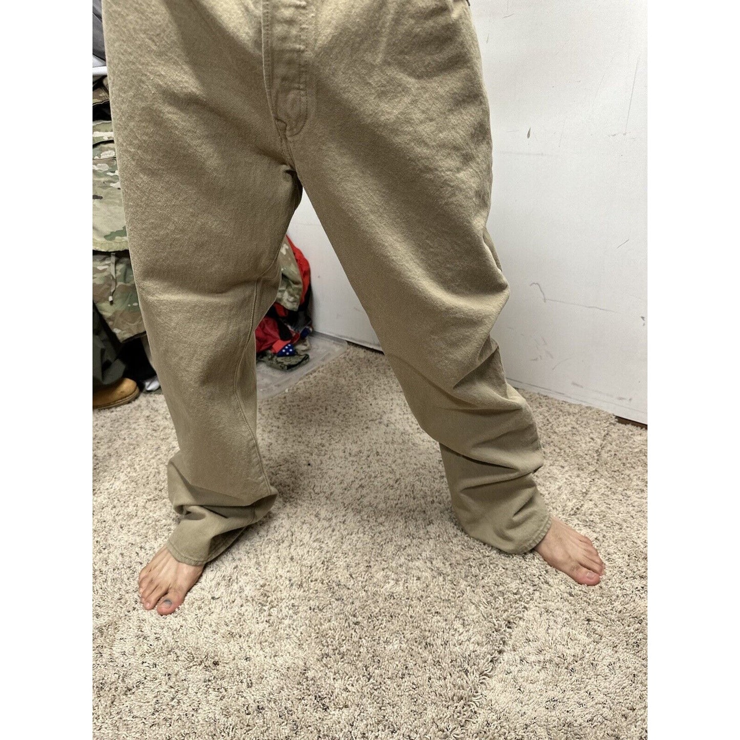 Levi's 501 Denim Beige Khaki Jeans - Size 40 X 32 Button Fly Lightweight Denim