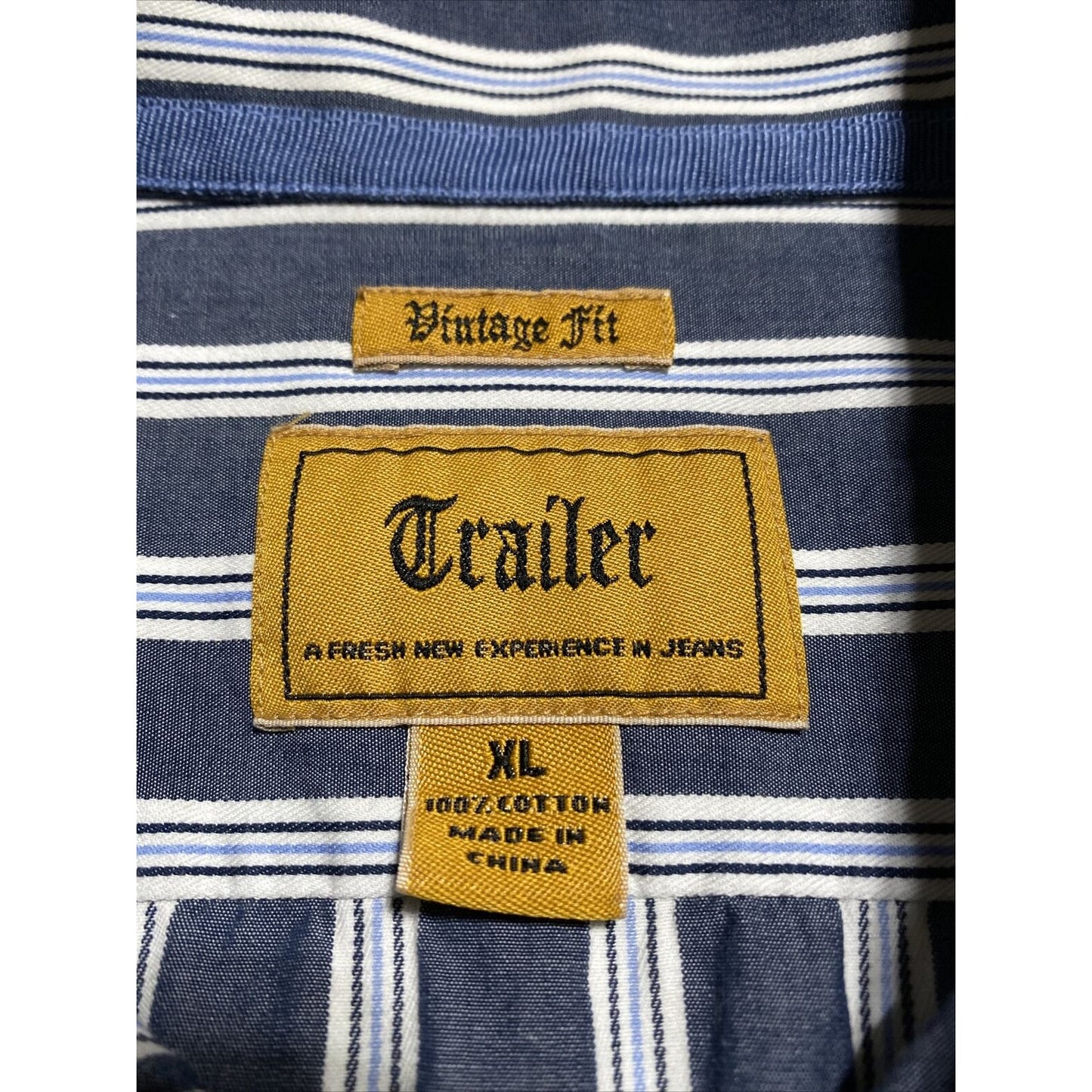 Trailer Vintage Fit Men’s XL Blue Gray Stripes Button-down Long Sleeves Shirt