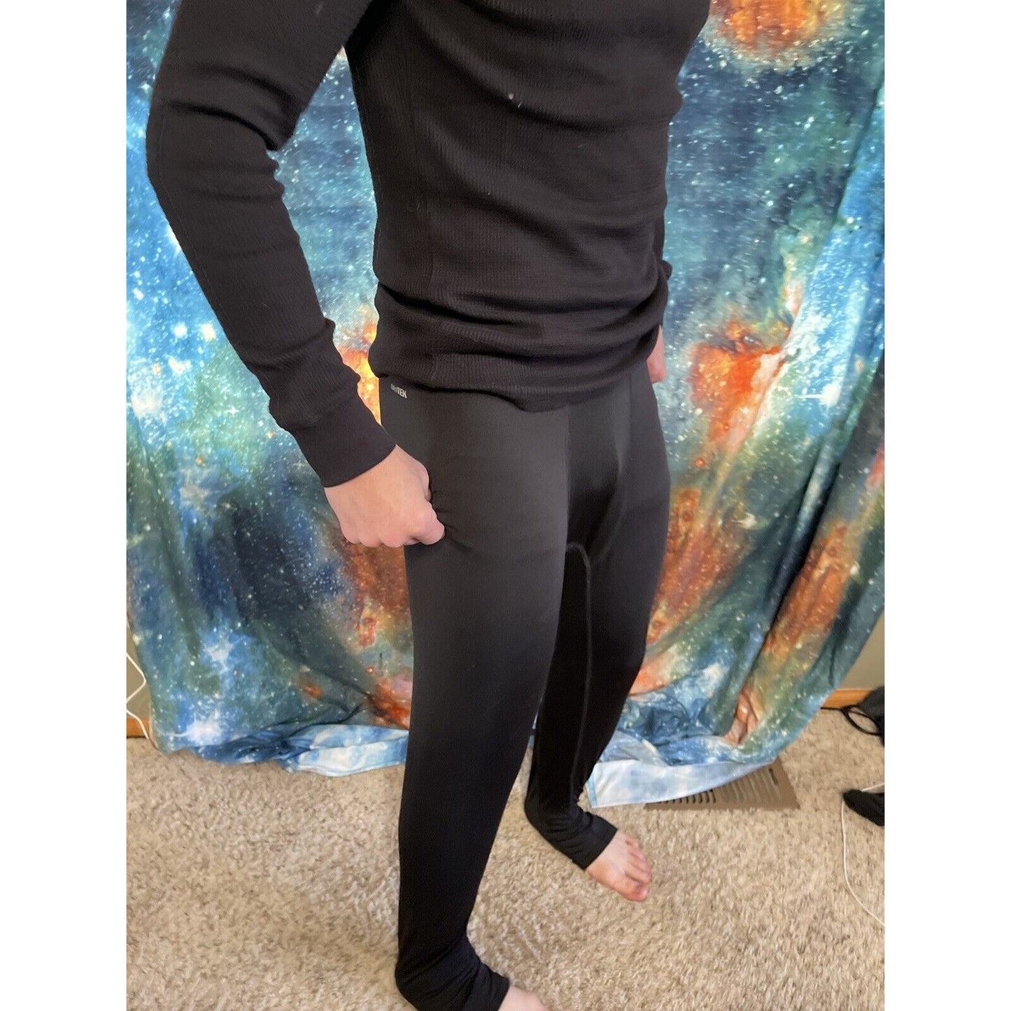 Men's Black TEK GEAR DRYTEK 3/4 BASE LAYER PANTS Black, Size LARGE