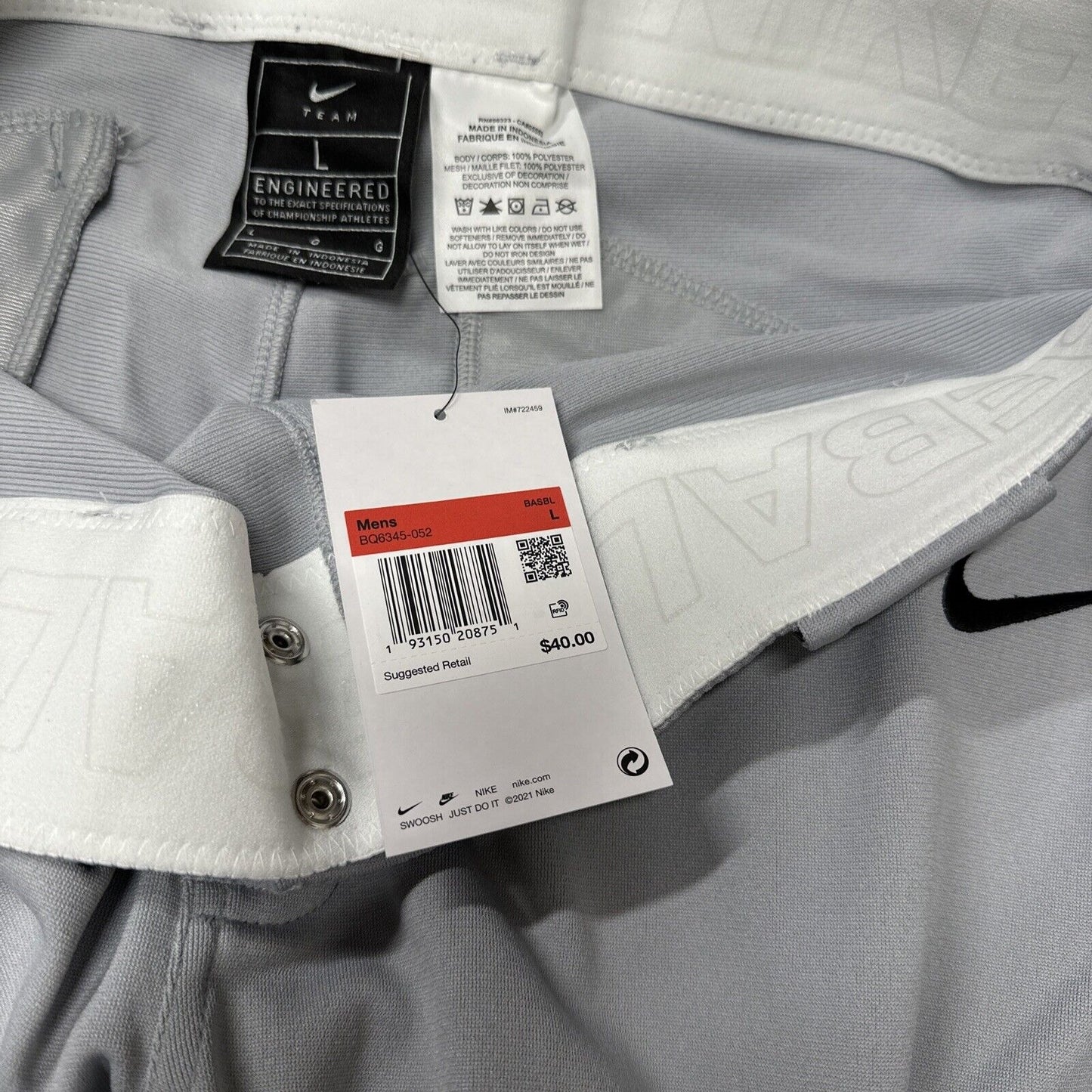 Men’s Gray Team Nike Baseball Pants Size Large