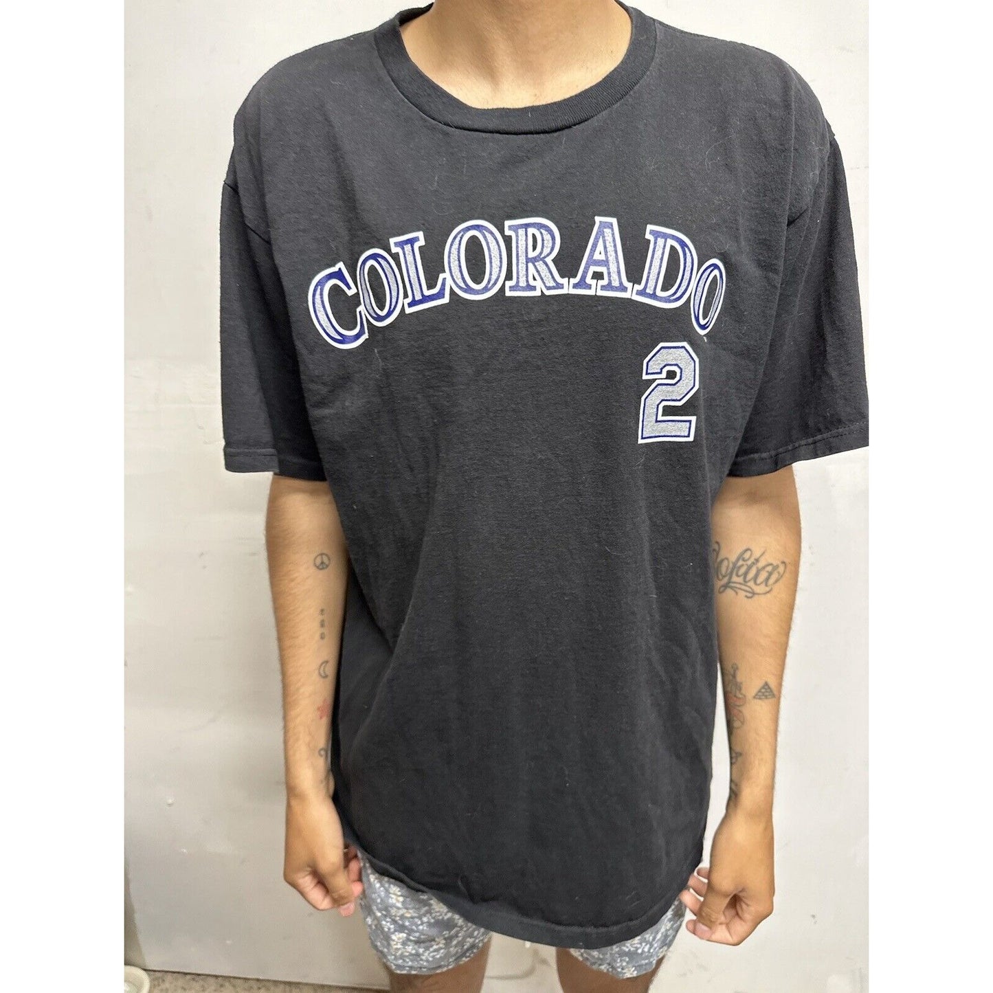 Men’s Black Genuine MLB Merchandise Colorado Rockies Large Tulowitzki Shirt