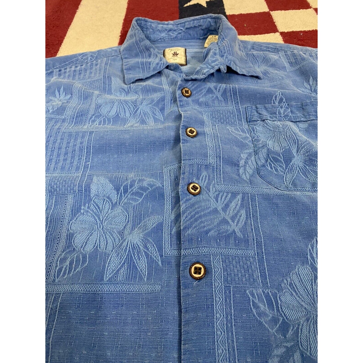 Jamaican Jaxx Silk Island Shirt Mens Size L Button-down Blue Pineapple Print